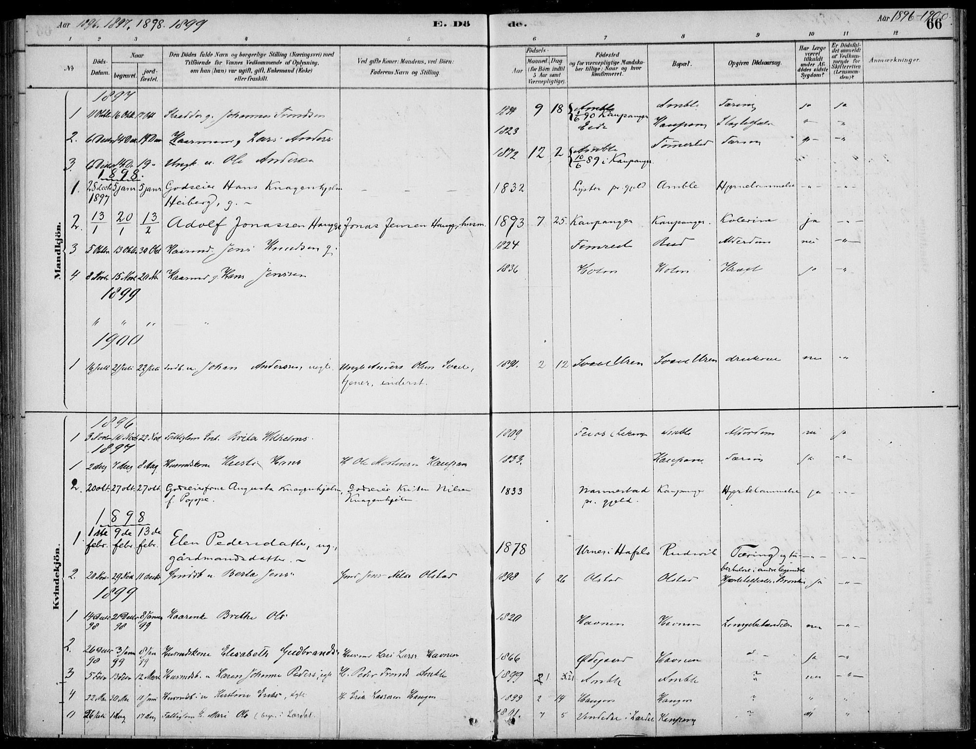 Sogndal sokneprestembete, SAB/A-81301/H/Haa/Haad/L0001: Parish register (official) no. D  1, 1878-1907, p. 66