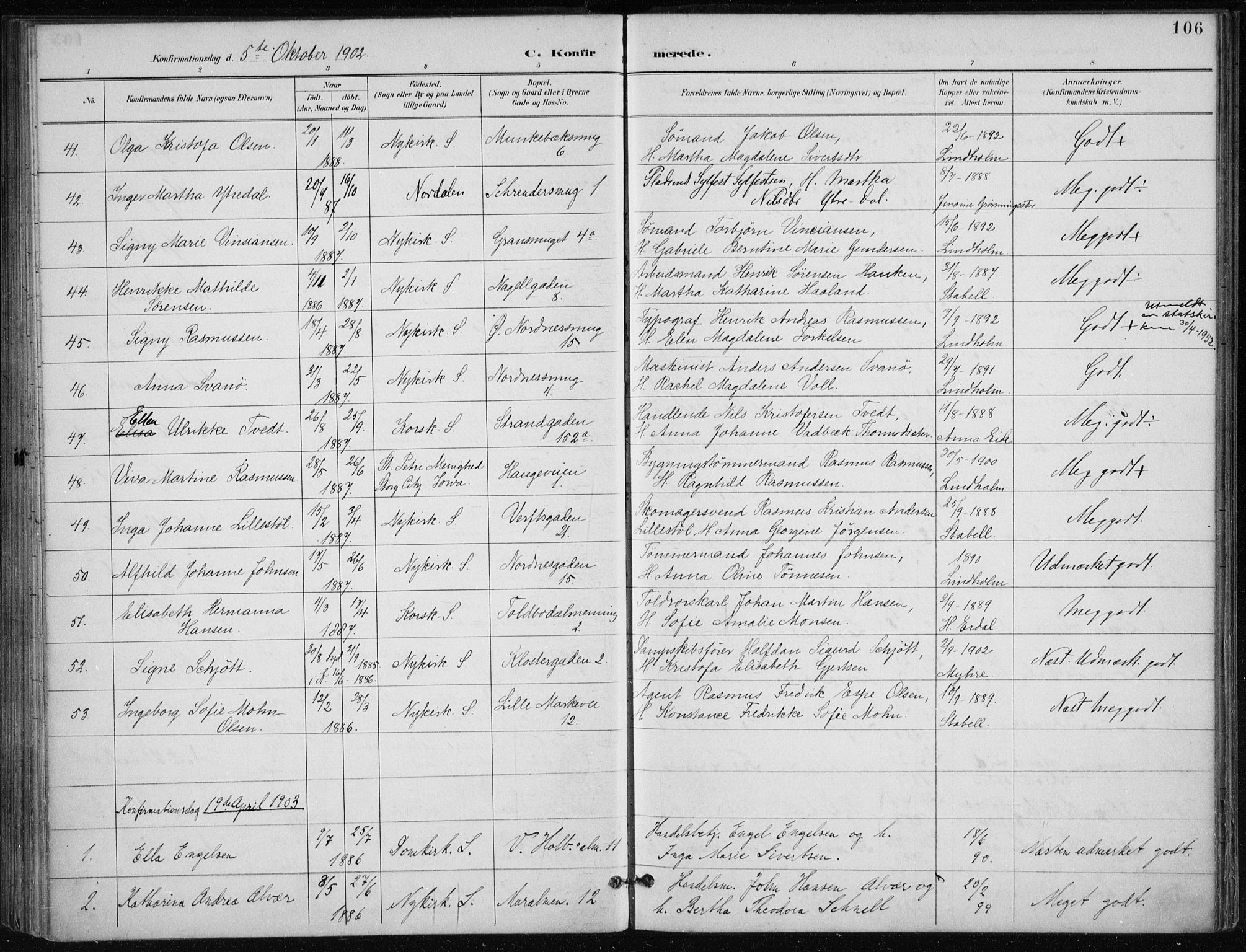 Nykirken Sokneprestembete, SAB/A-77101/H/Haa/L0028: Parish register (official) no. C 7, 1887-1913, p. 106
