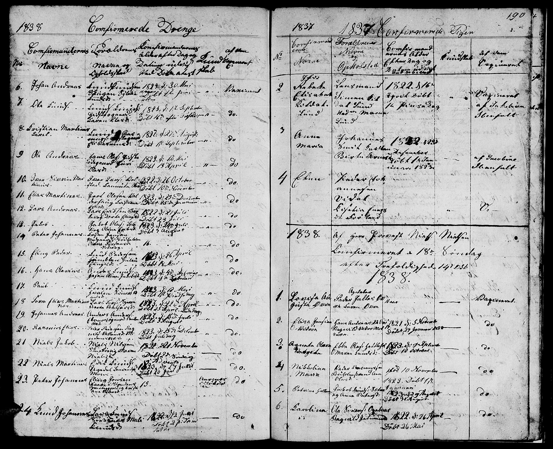 Ministerialprotokoller, klokkerbøker og fødselsregistre - Møre og Romsdal, AV/SAT-A-1454/528/L0425: Parish register (copy) no. 528C06, 1827-1840, p. 190