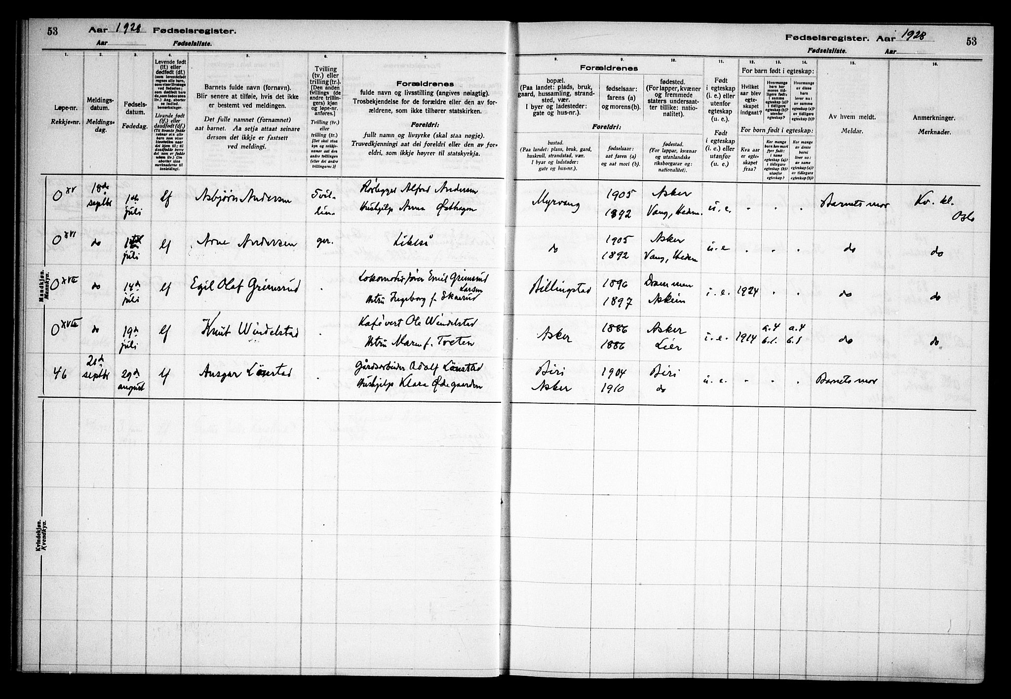 Asker prestekontor Kirkebøker, AV/SAO-A-10256a/J/L0002: Birth register no. 2, 1925-1938, p. 53