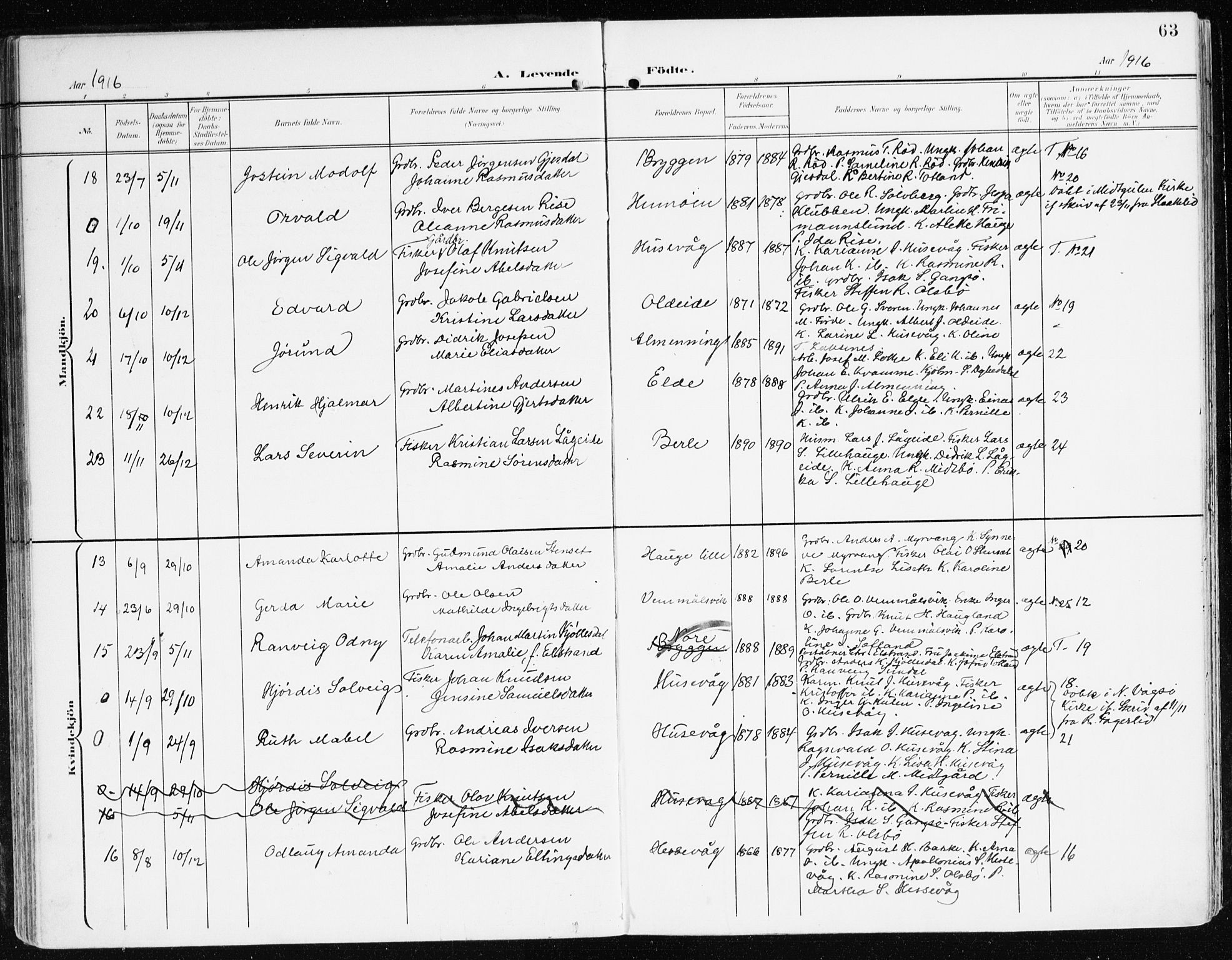 Davik sokneprestembete, AV/SAB-A-79701/H/Haa/Haad/L0002: Parish register (official) no. D 2, 1901-1930, p. 63