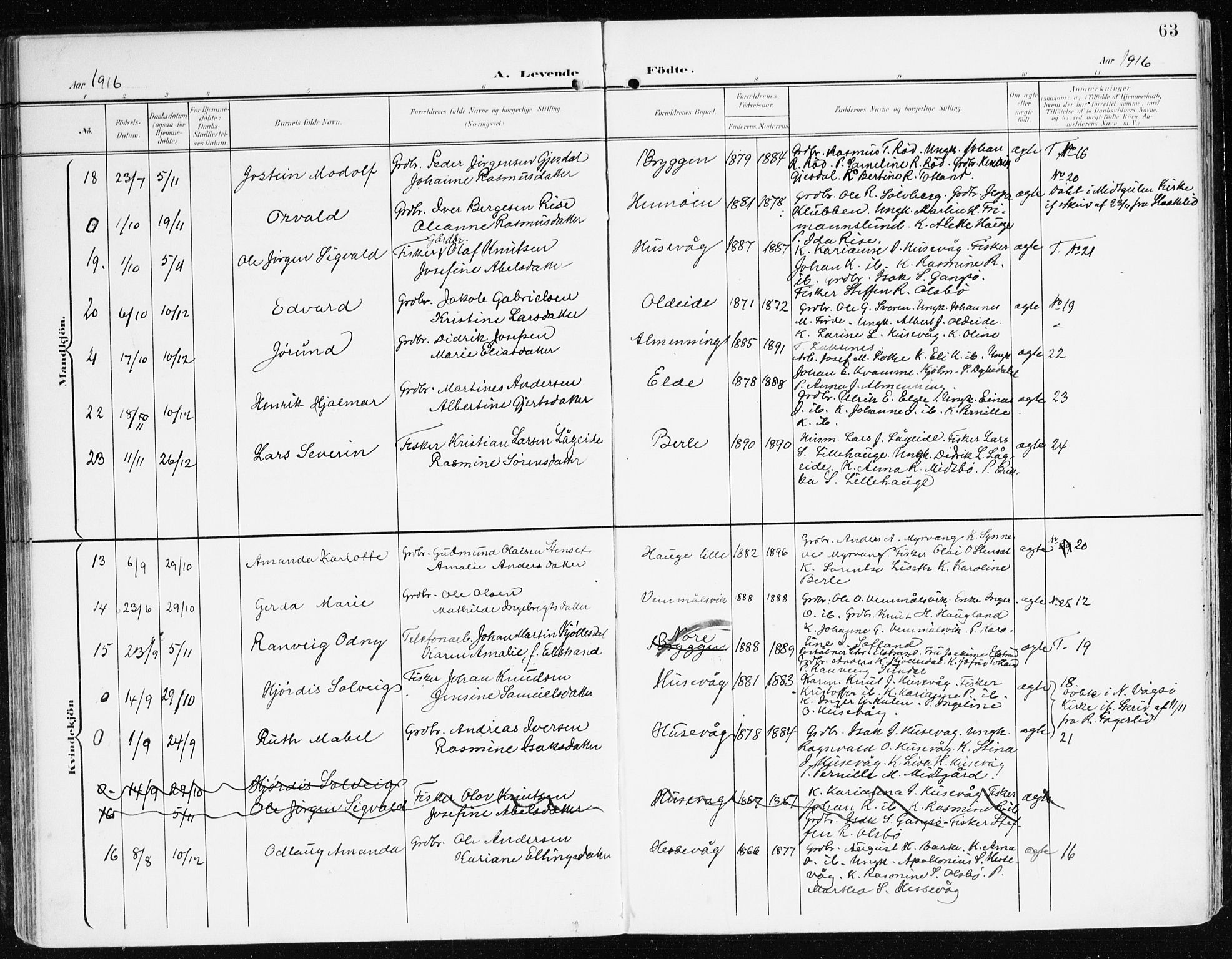 Davik sokneprestembete, AV/SAB-A-79701/H/Haa/Haad/L0002: Parish register (official) no. D 2, 1901-1930, p. 63