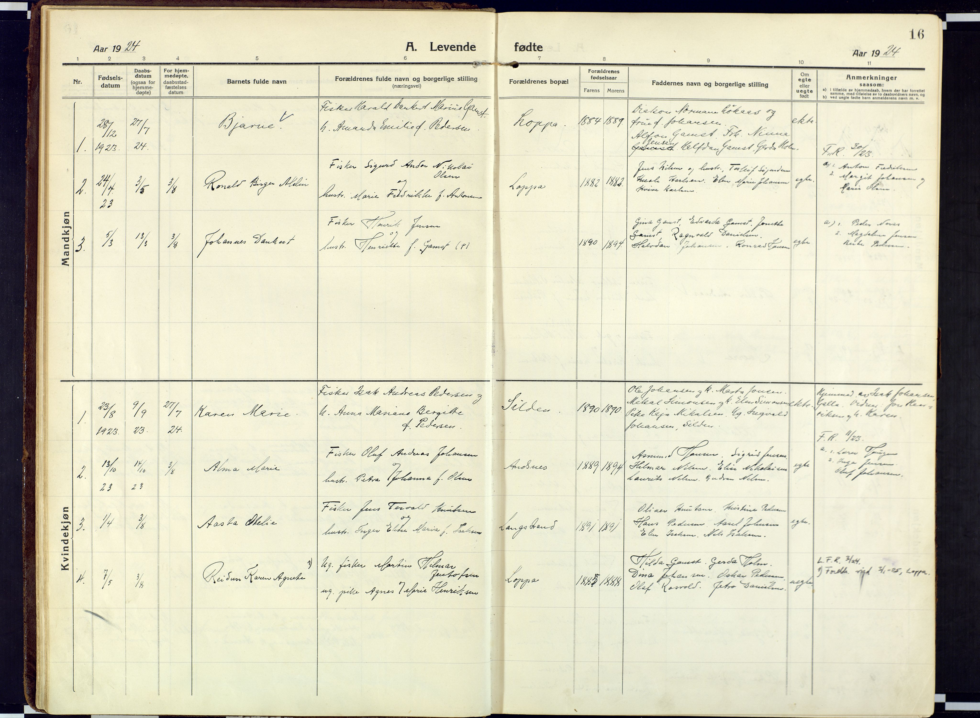 Loppa sokneprestkontor, SATØ/S-1339/H/Ha/L0013kirke: Parish register (official) no. 13, 1920-1932, p. 16