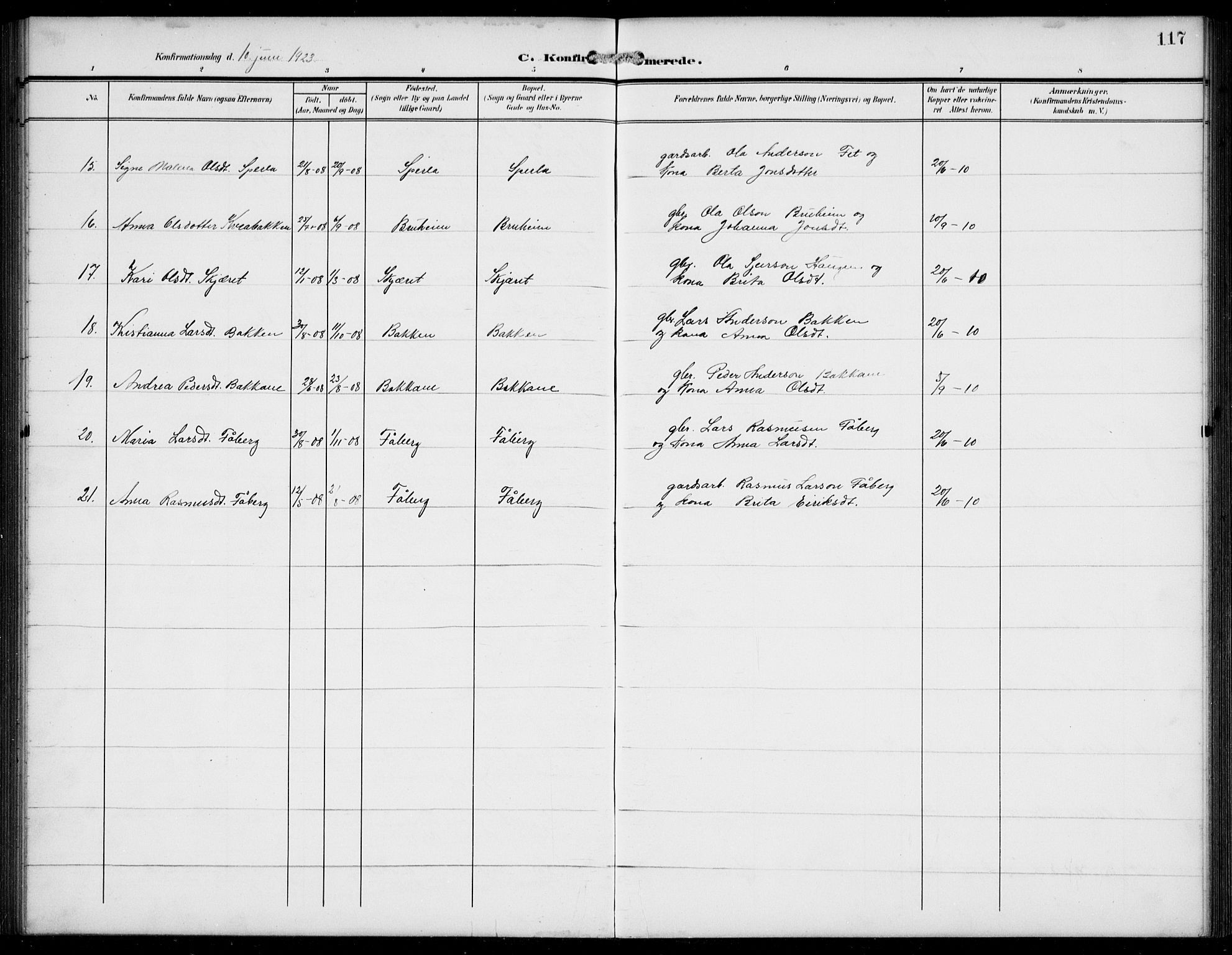 Jostedal sokneprestembete, AV/SAB-A-80601/H/Hab/Haba/L0002: Parish register (copy) no. A 2, 1907-1931, p. 117