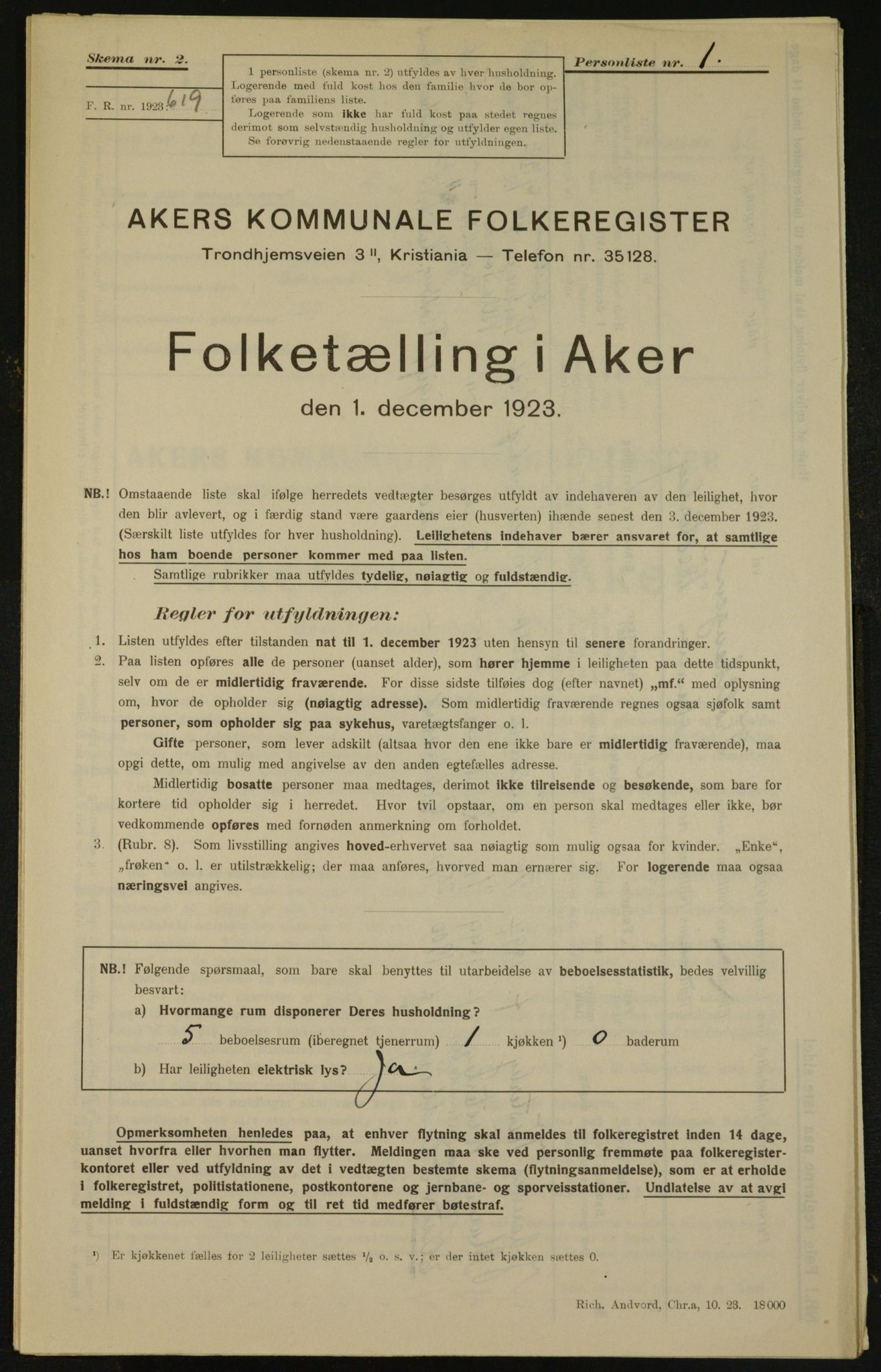 , Municipal Census 1923 for Aker, 1923, p. 3585