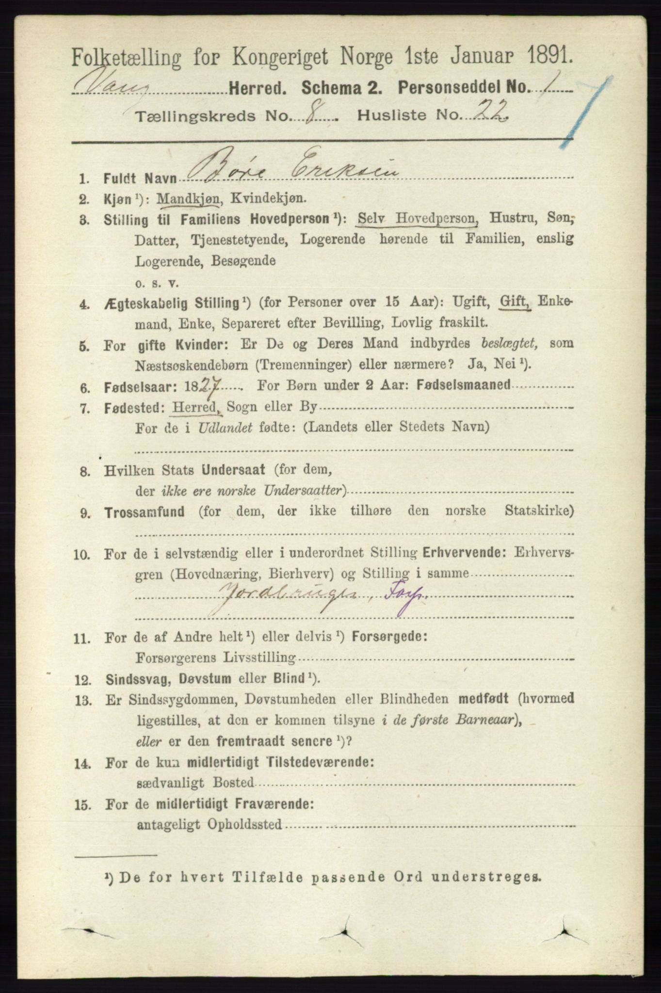 RA, 1891 census for 0414 Vang, 1891, p. 5720