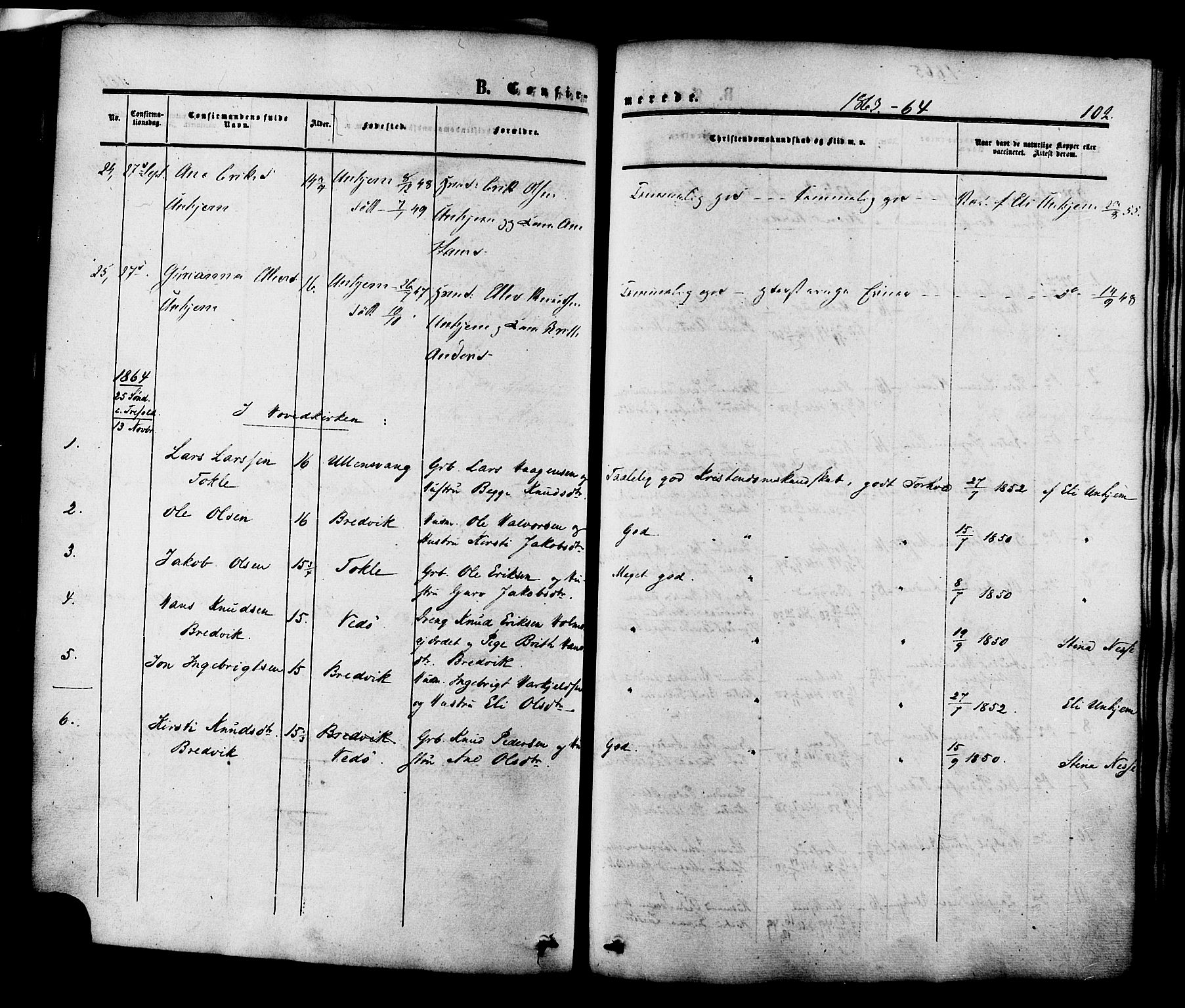 Ministerialprotokoller, klokkerbøker og fødselsregistre - Møre og Romsdal, AV/SAT-A-1454/545/L0586: Parish register (official) no. 545A02, 1854-1877, p. 102