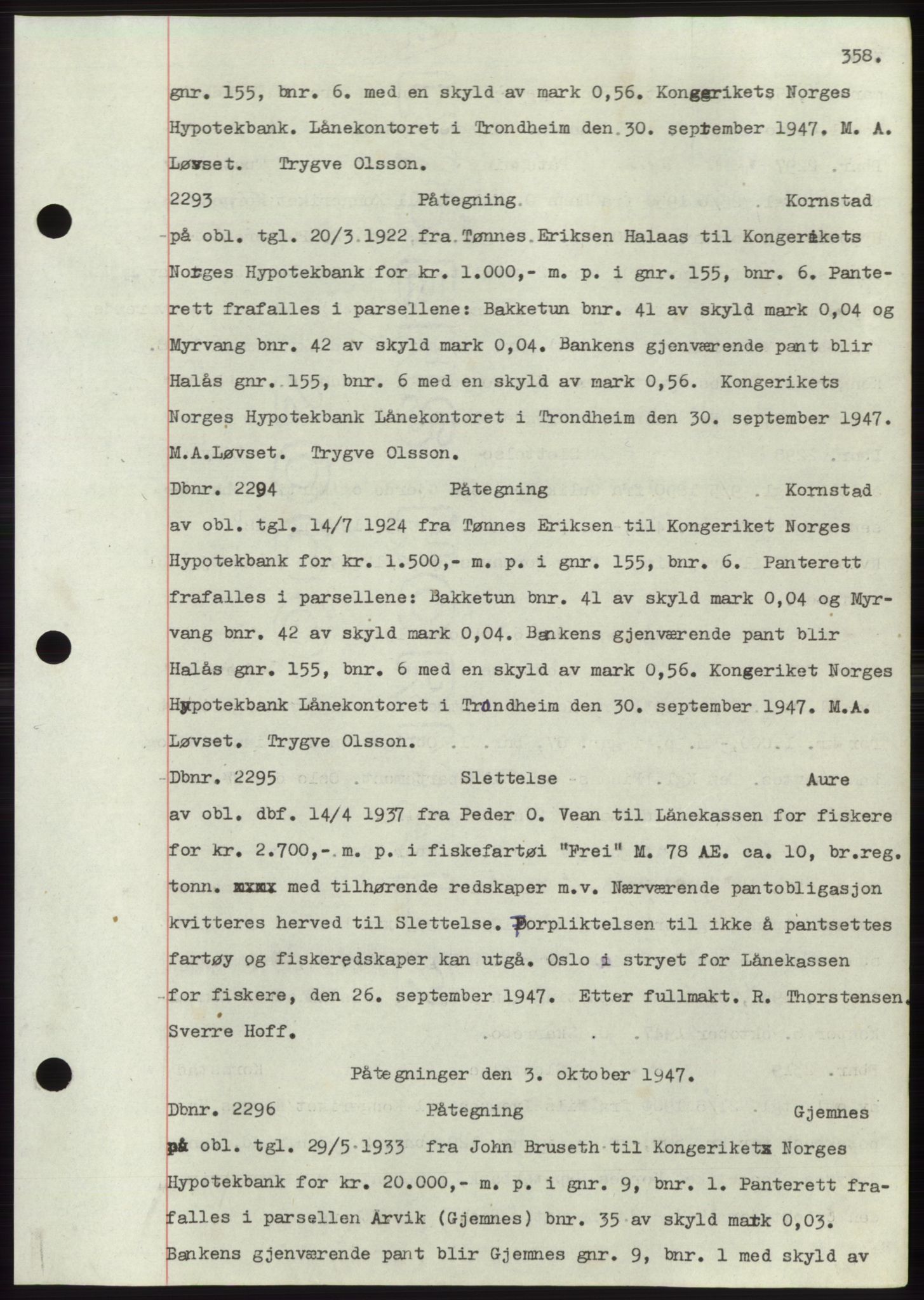 Nordmøre sorenskriveri, SAT/A-4132/1/2/2Ca: Mortgage book no. C82b, 1946-1951, Diary no: : 2293/1947