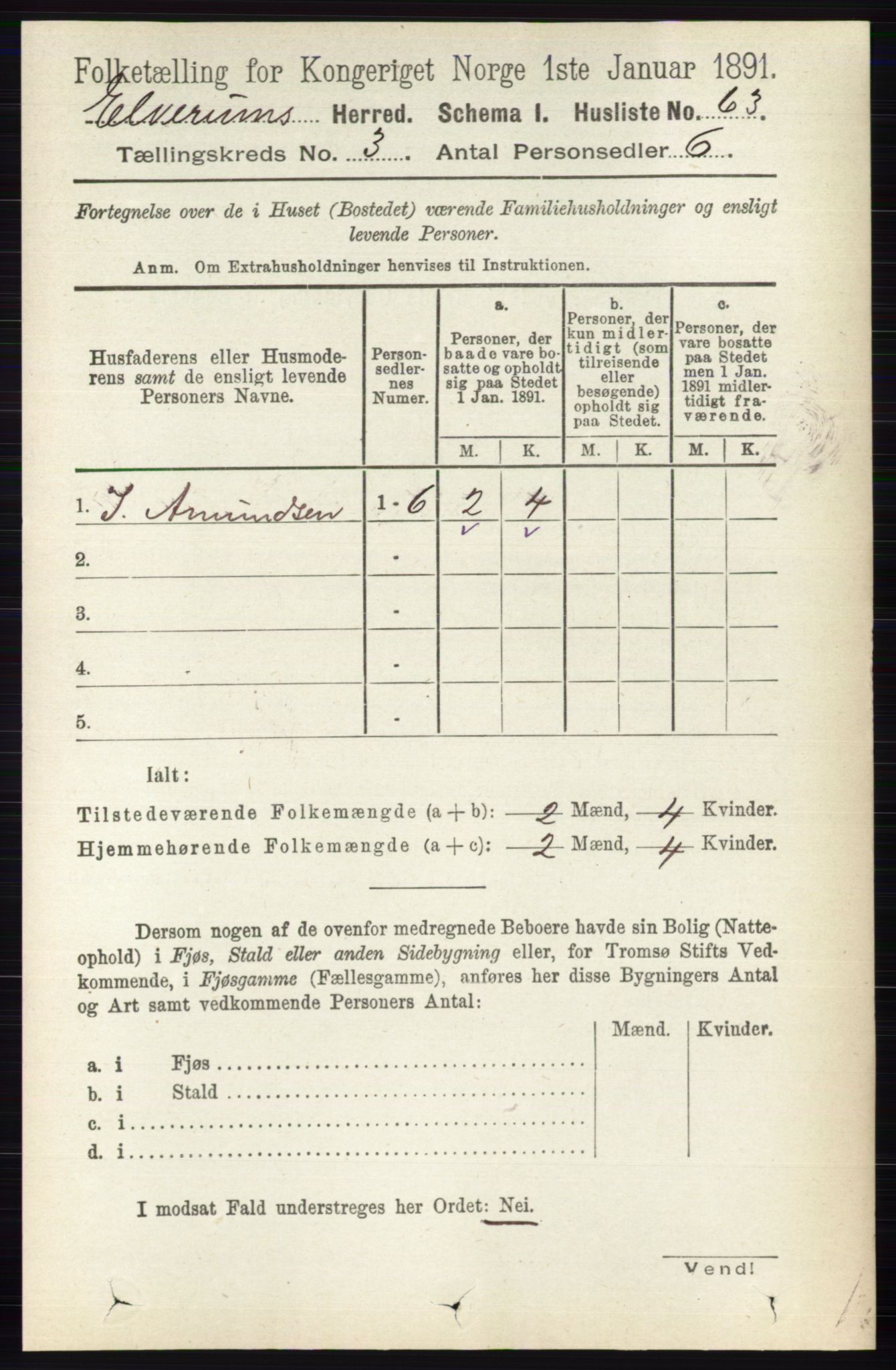 RA, 1891 census for 0427 Elverum, 1891, p. 1844