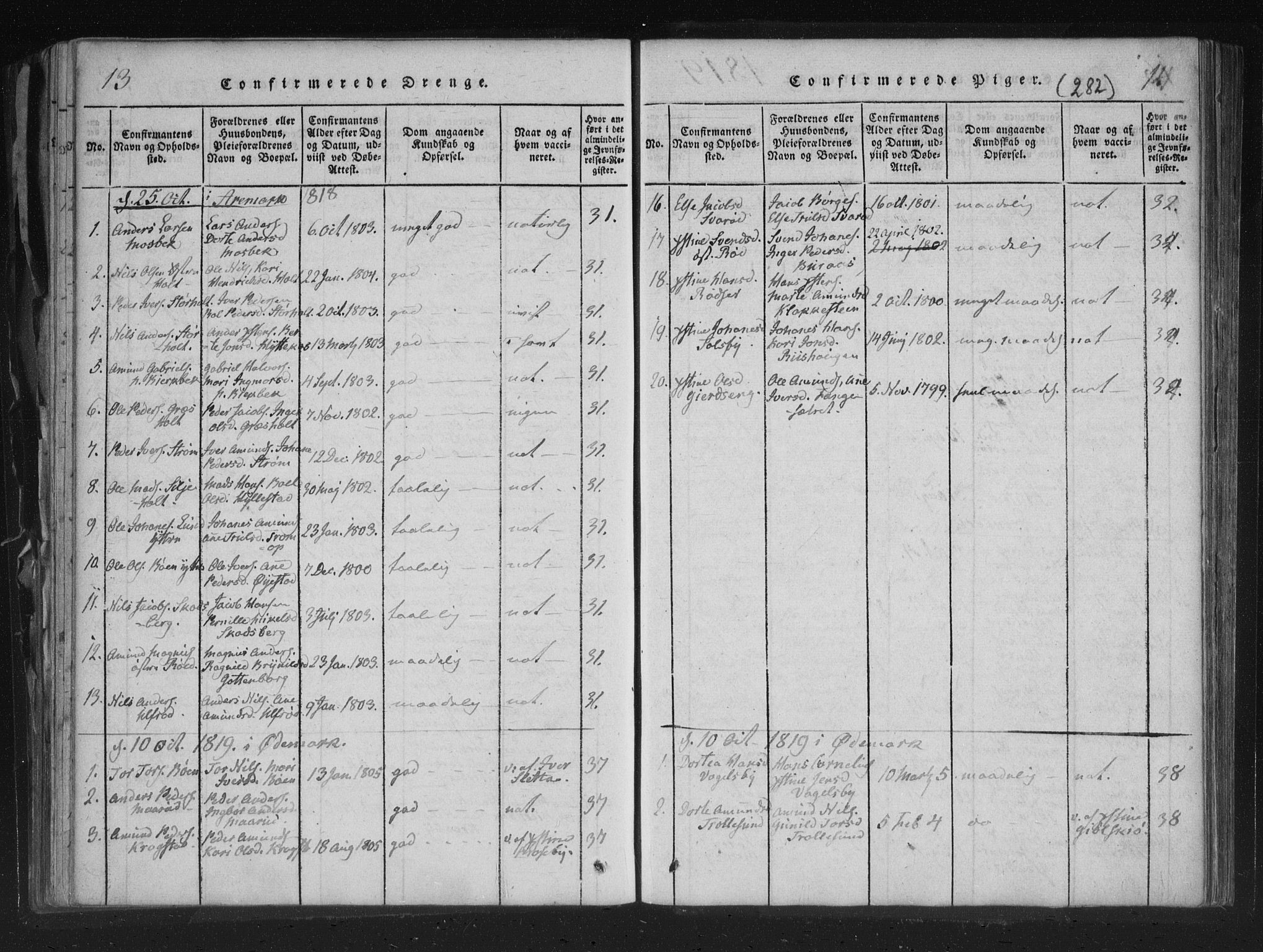 Aremark prestekontor Kirkebøker, SAO/A-10899/F/Fc/L0001: Parish register (official) no. III 1, 1814-1834, p. 13-14