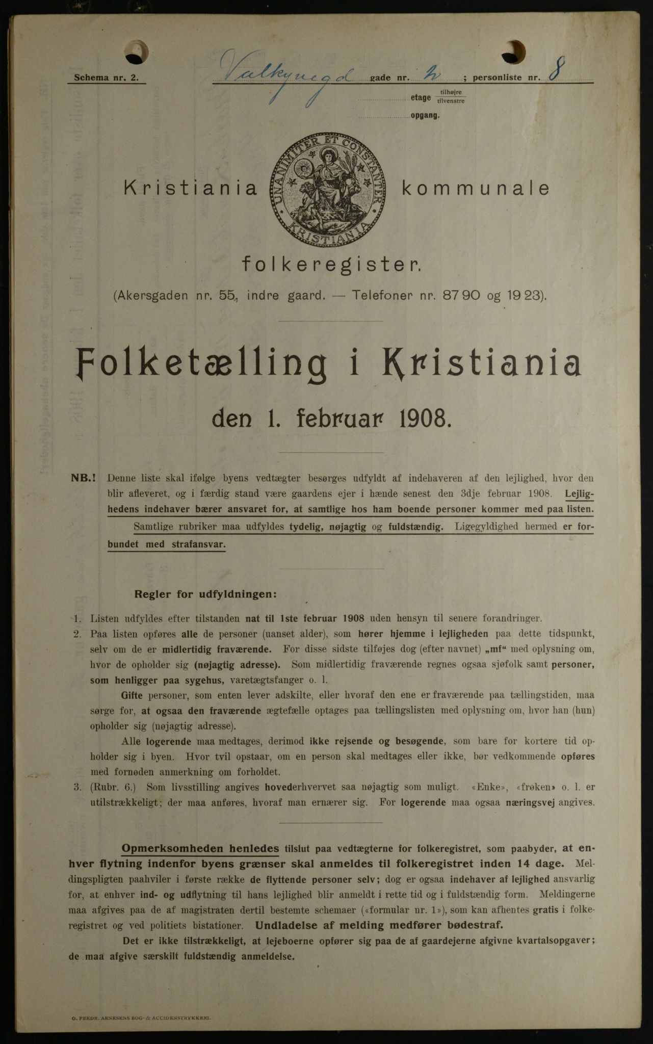 OBA, Municipal Census 1908 for Kristiania, 1908, p. 109182