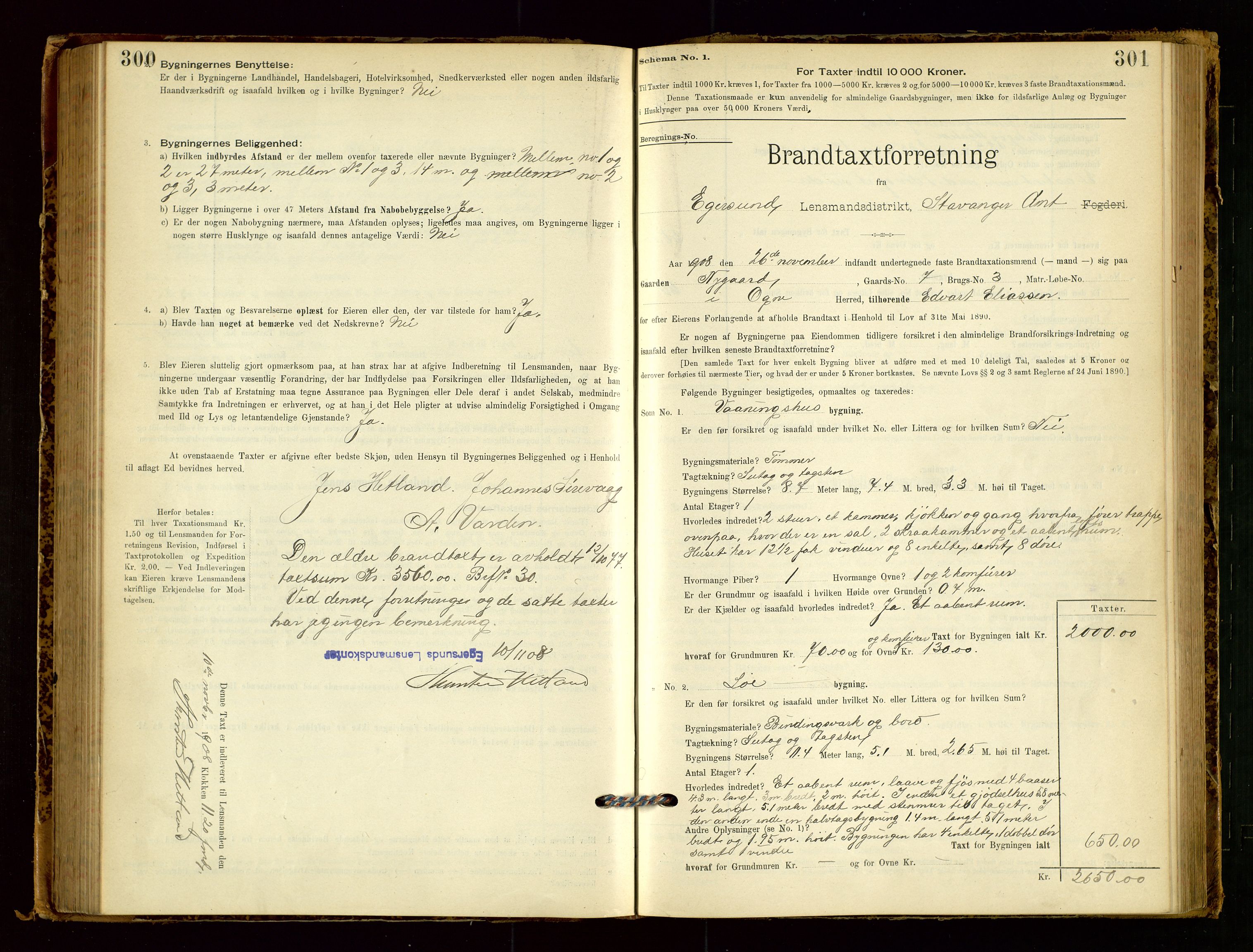 Eigersund lensmannskontor, AV/SAST-A-100171/Gob/L0001: Skjemaprotokoll, 1894-1909, p. 300-301