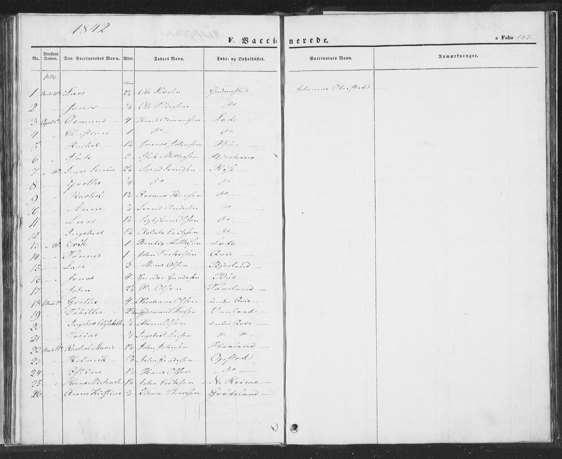 Hå sokneprestkontor, SAST/A-101801/001/30BA/L0006: Parish register (official) no. A 5, 1842-1853, p. 147