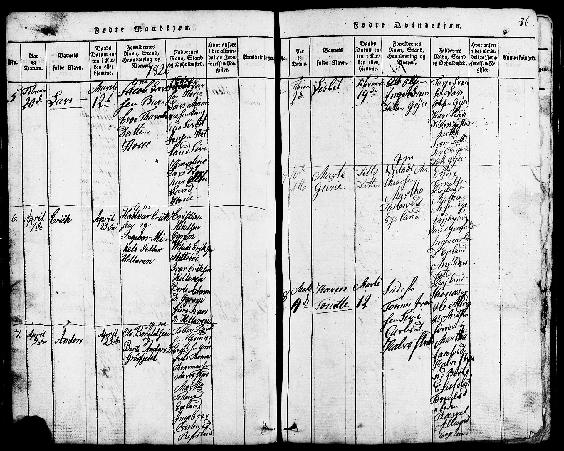 Lund sokneprestkontor, AV/SAST-A-101809/S07/L0001: Parish register (copy) no. B 1, 1815-1853, p. 36