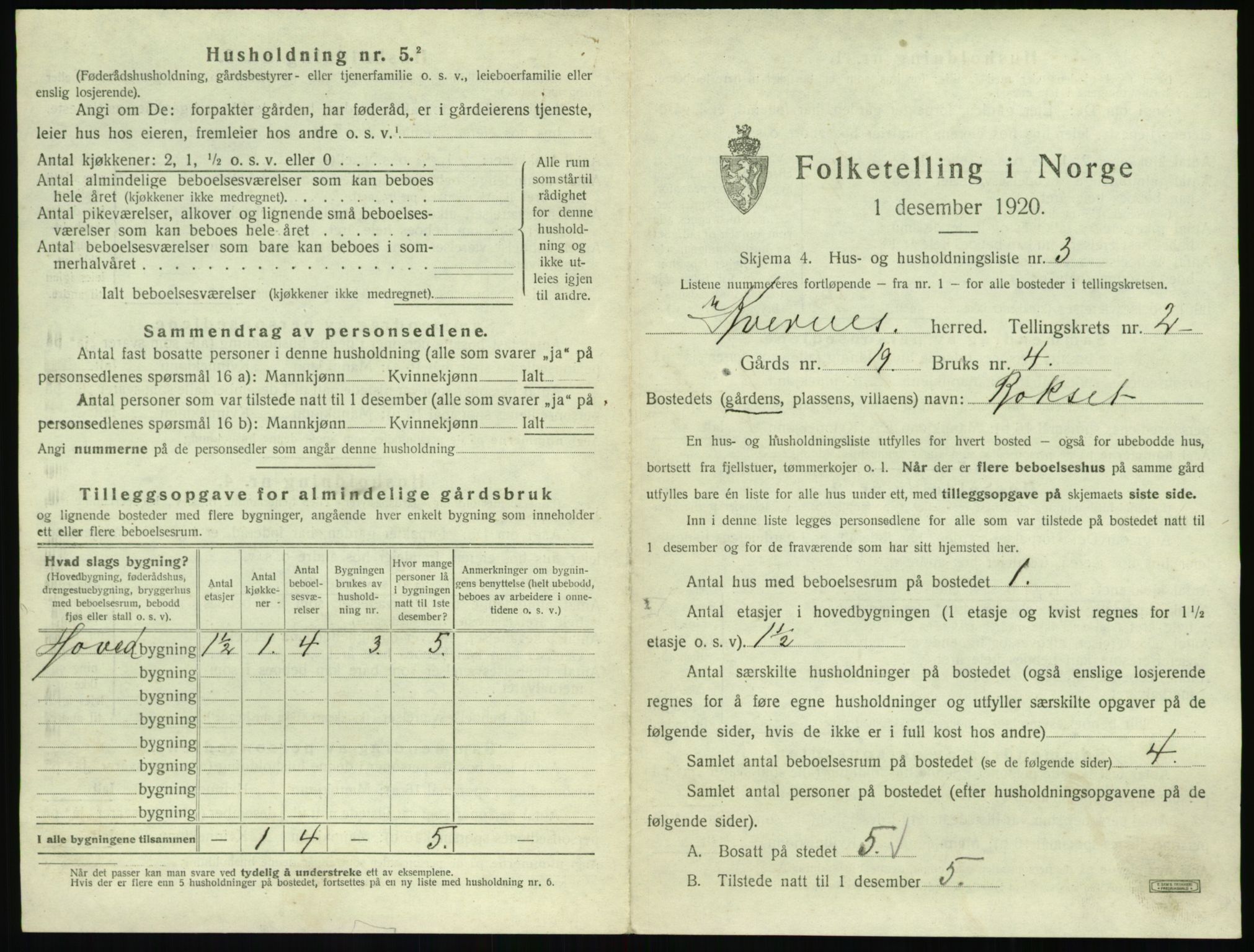 SAT, 1920 census for Kvernes, 1920, p. 123