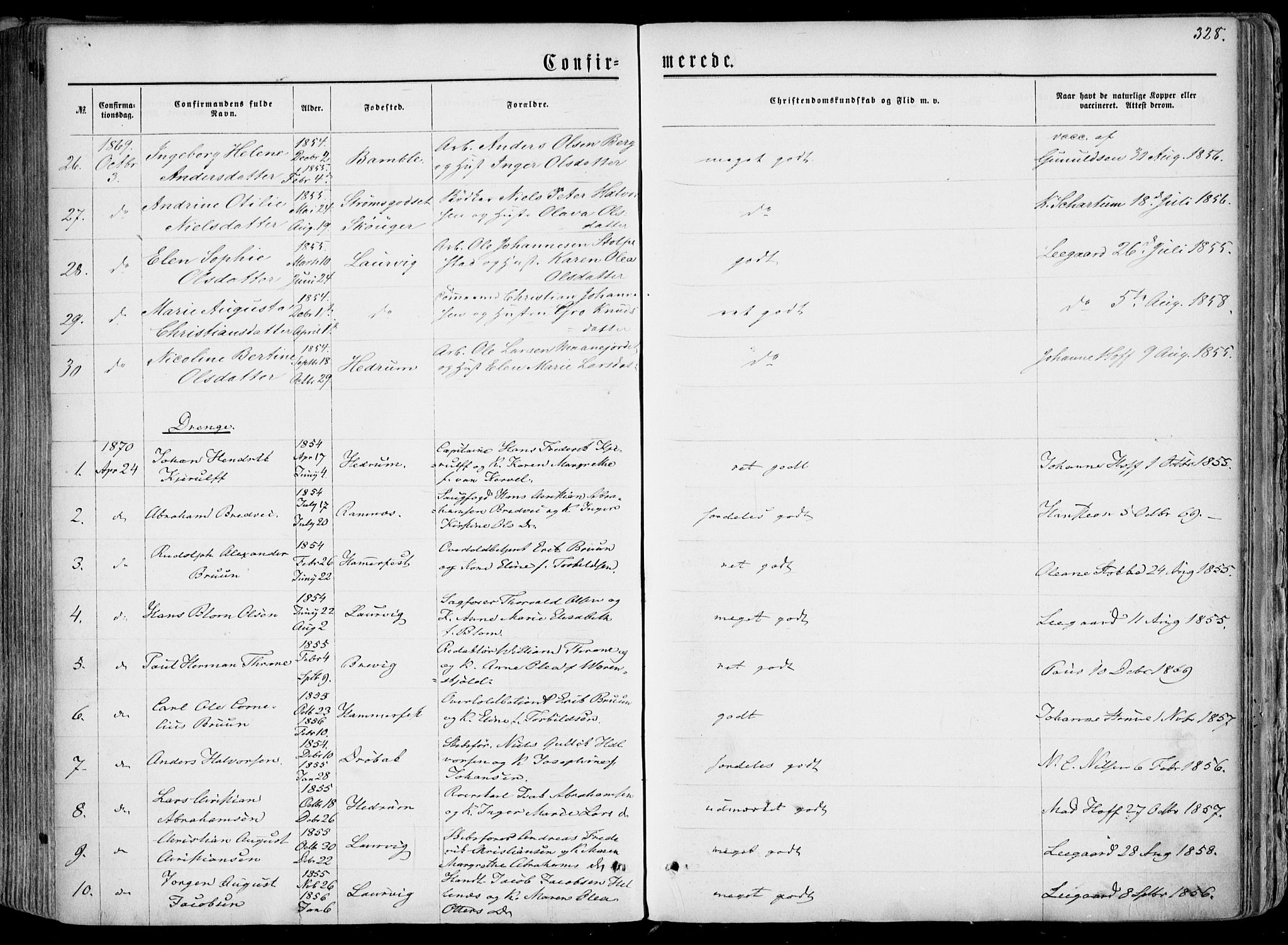 Larvik kirkebøker, SAKO/A-352/F/Fa/L0004: Parish register (official) no. I 4, 1856-1870, p. 328