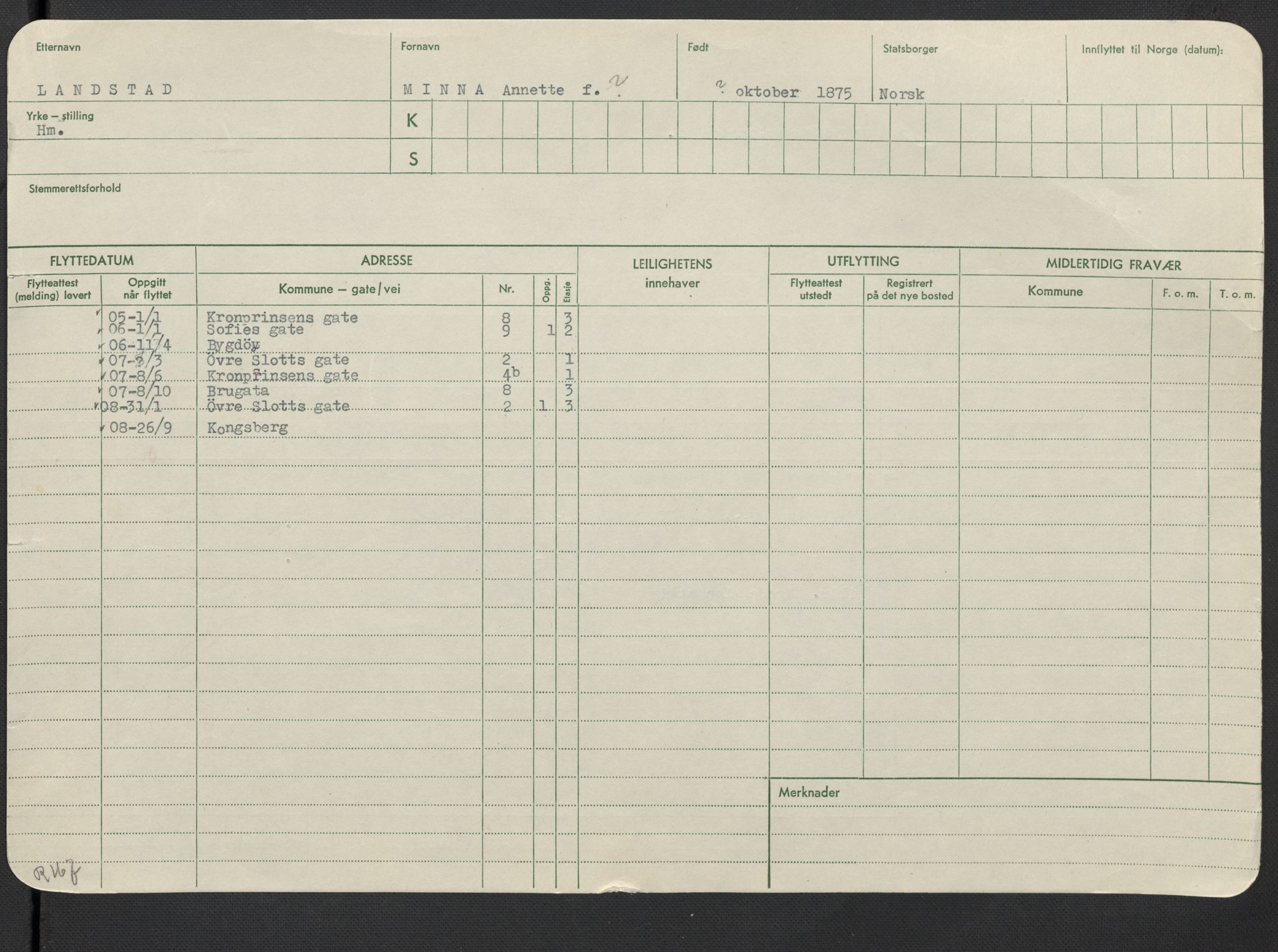 Oslo folkeregister, Registerkort, AV/SAO-A-11715/F/Fa/Fac/L0019: Kvinner, 1906-1914, p. 723a