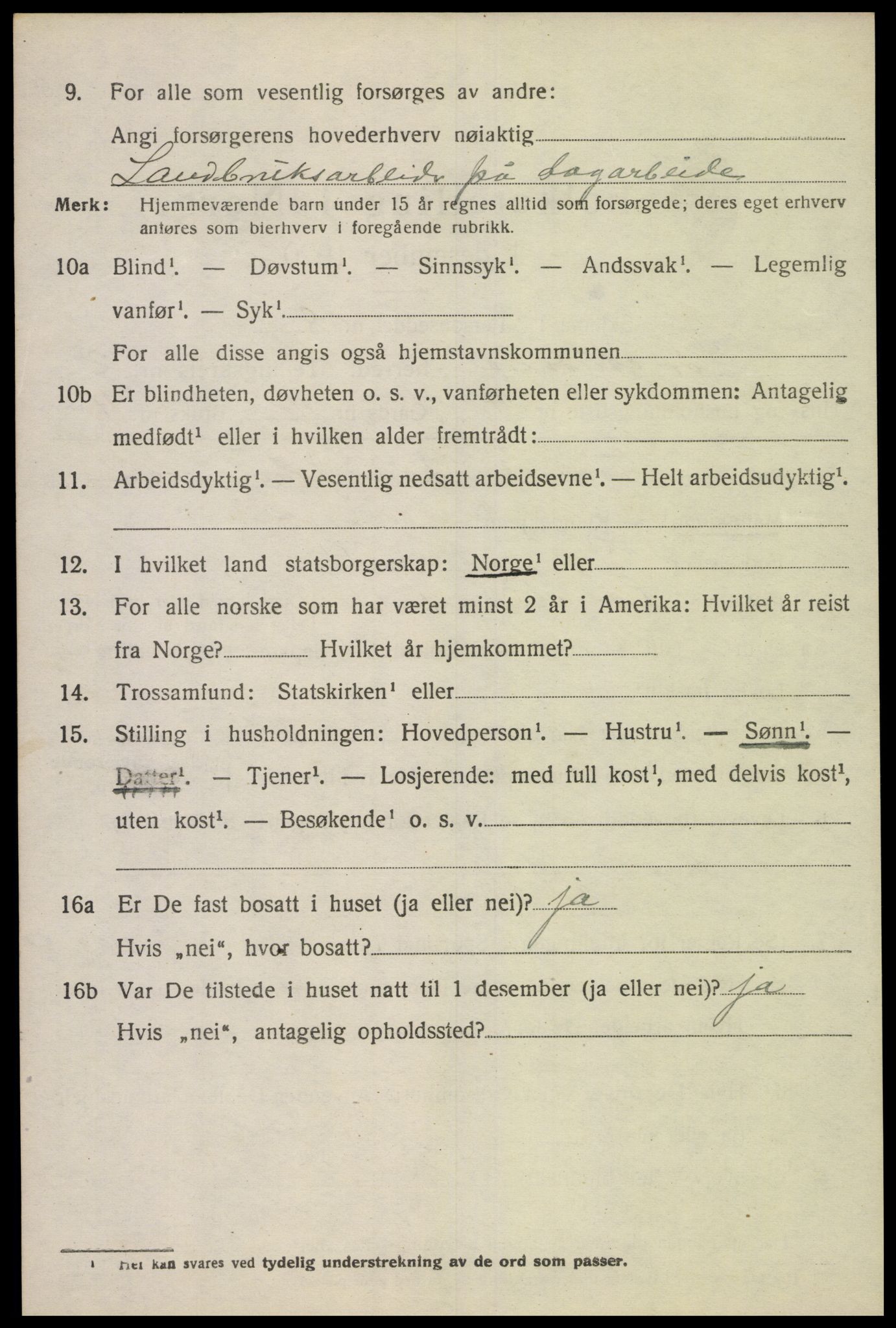 SAK, 1920 census for Sør-Audnedal, 1920, p. 1626