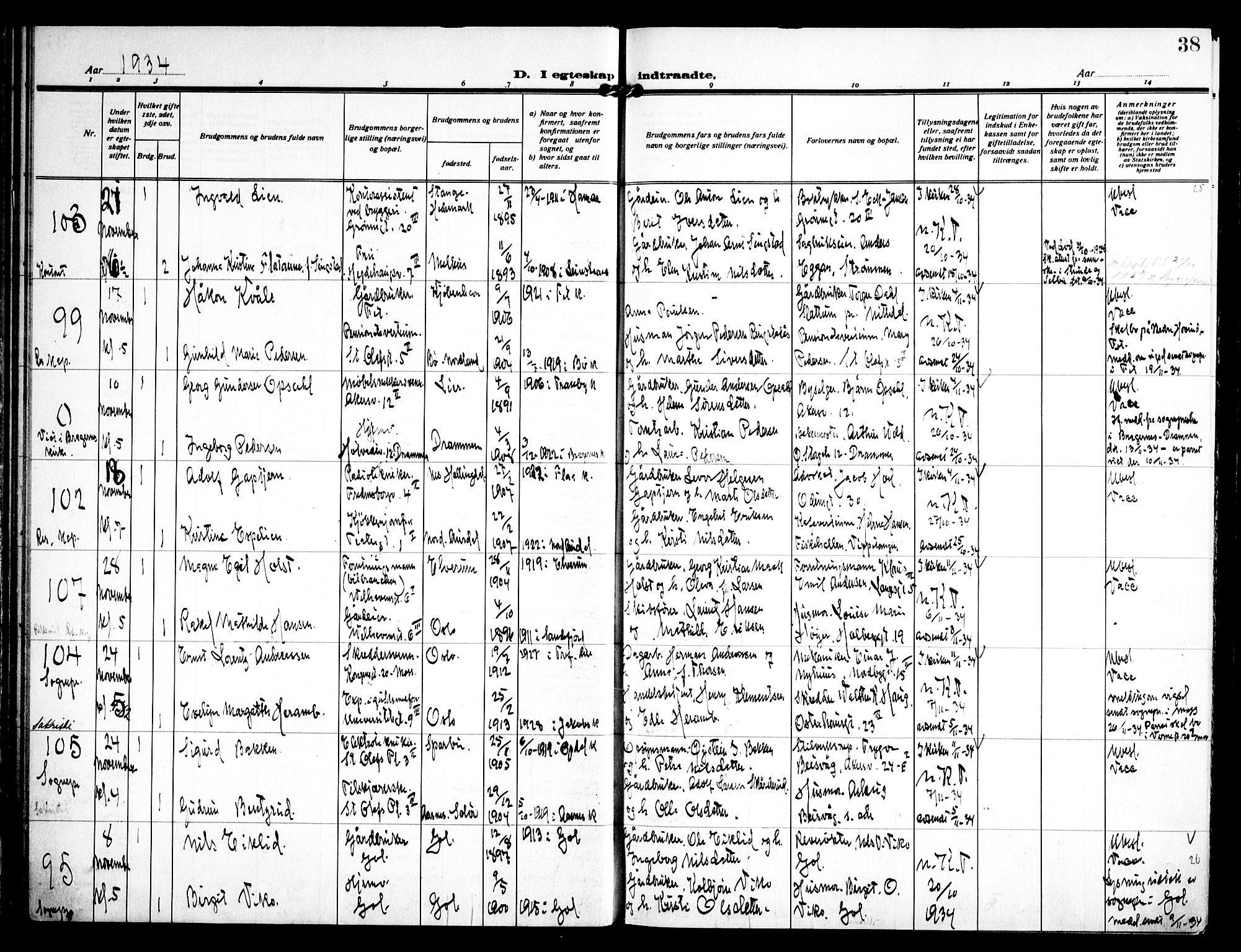 Trefoldighet prestekontor Kirkebøker, AV/SAO-A-10882/H/Ha/L0005: Banns register no. 5, 1932-1952, p. 38