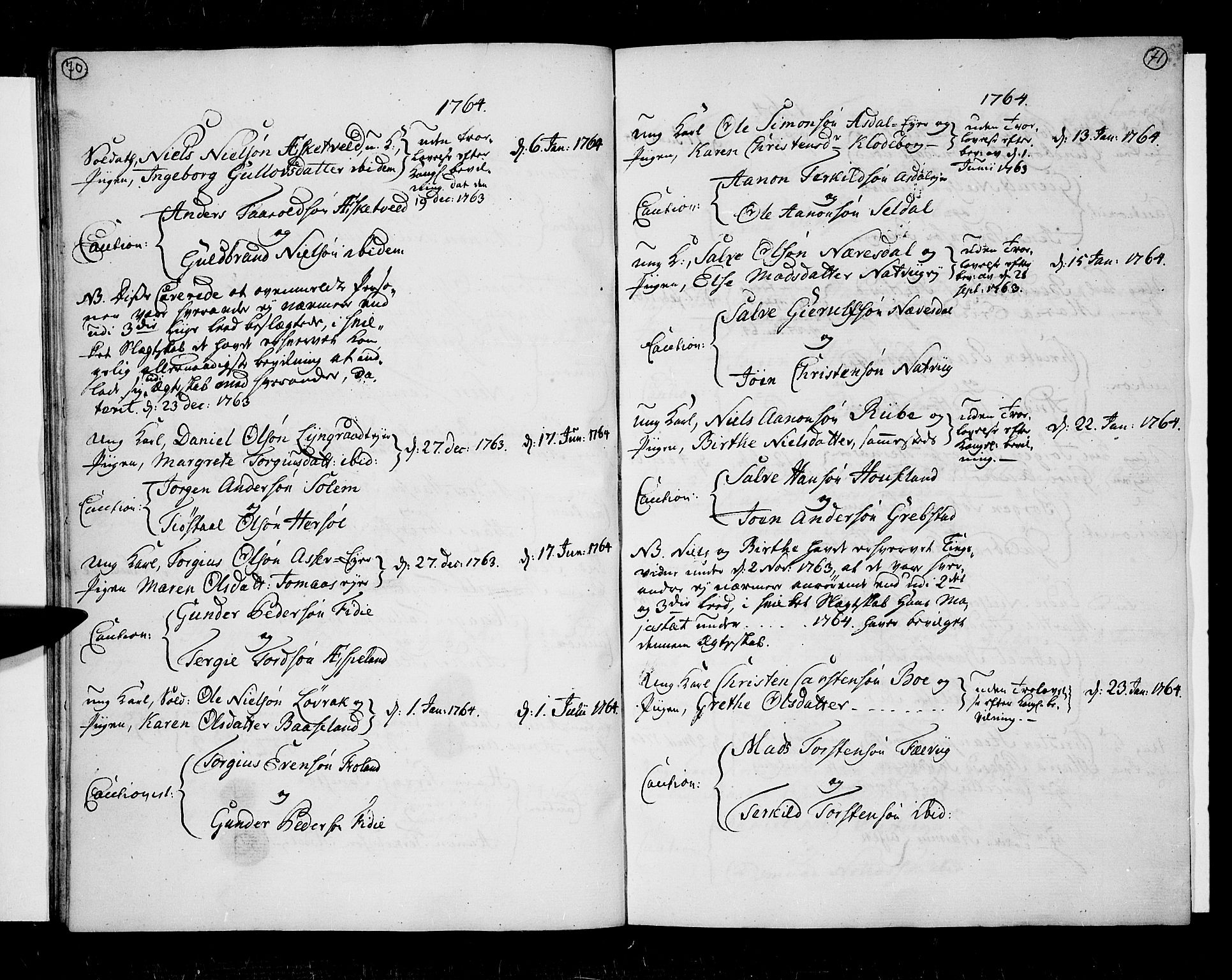 Øyestad sokneprestkontor, AV/SAK-1111-0049/F/Fa/L0007: Parish register (official) no. A 7, 1758-1767, p. 70-71