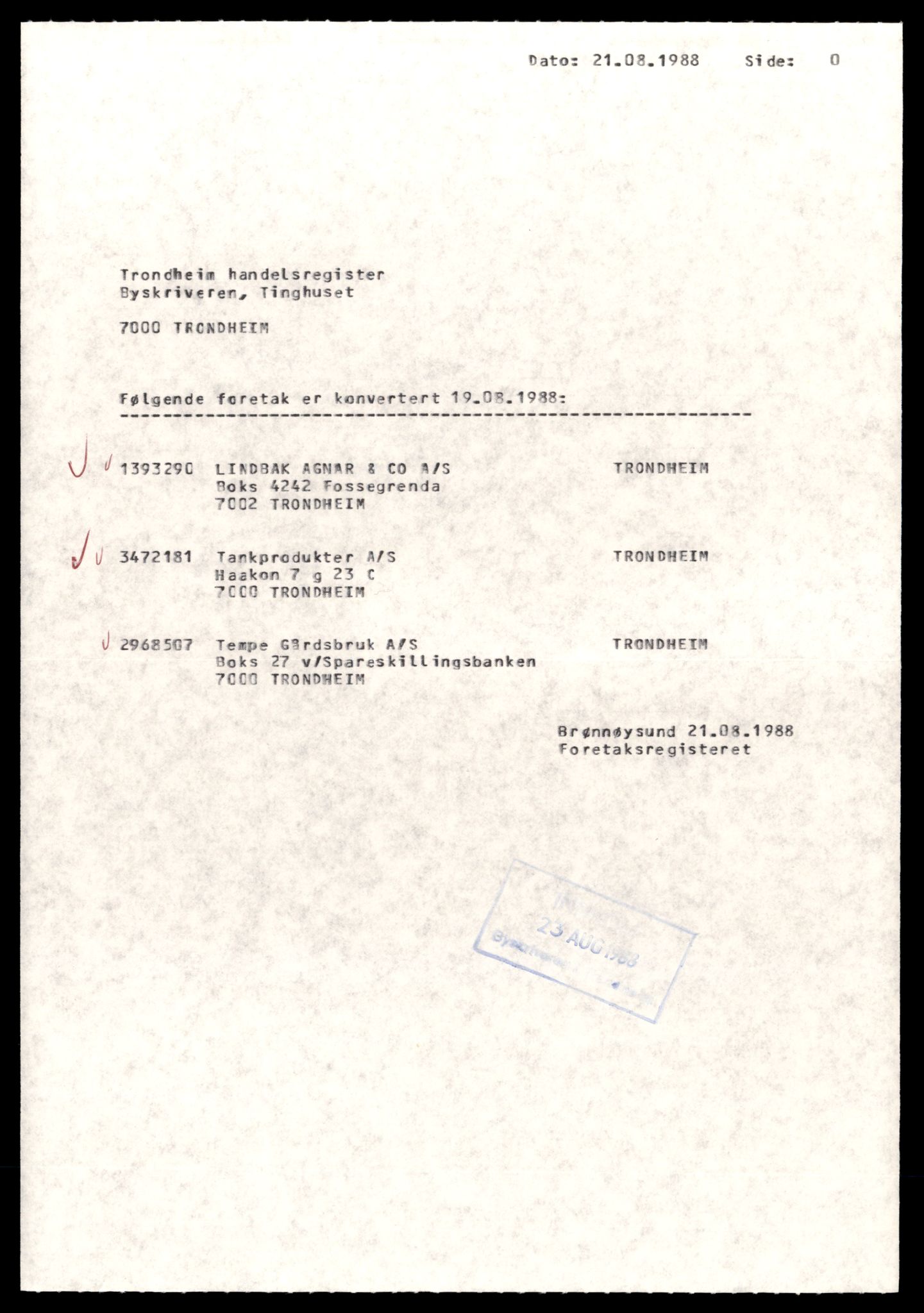 Trondheim byfogd, AV/SAT-A-0003/2/J/Jd/Jdd/L0053: Aksjeselskap, Tem-Tra, 1944-1990, p. 1