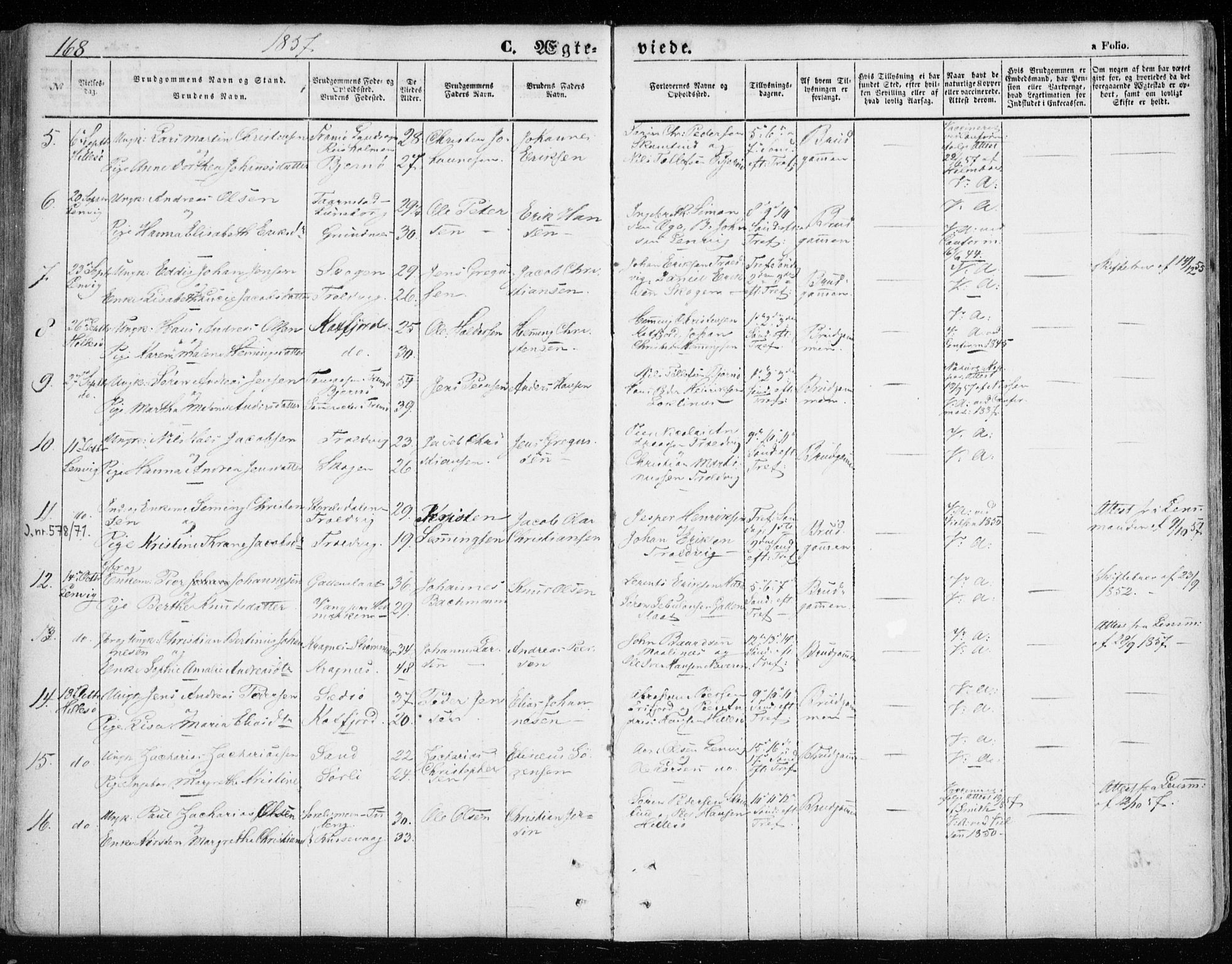 Lenvik sokneprestembete, SATØ/S-1310/H/Ha/Haa/L0007kirke: Parish register (official) no. 7, 1855-1865, p. 168