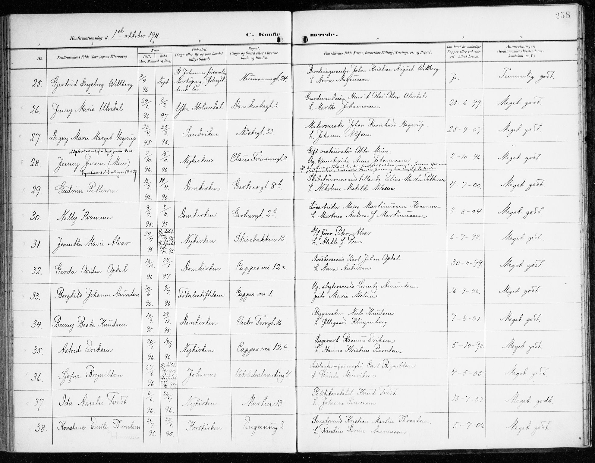 Domkirken sokneprestembete, SAB/A-74801/H/Haa/L0031: Parish register (official) no. C 6, 1898-1915, p. 258