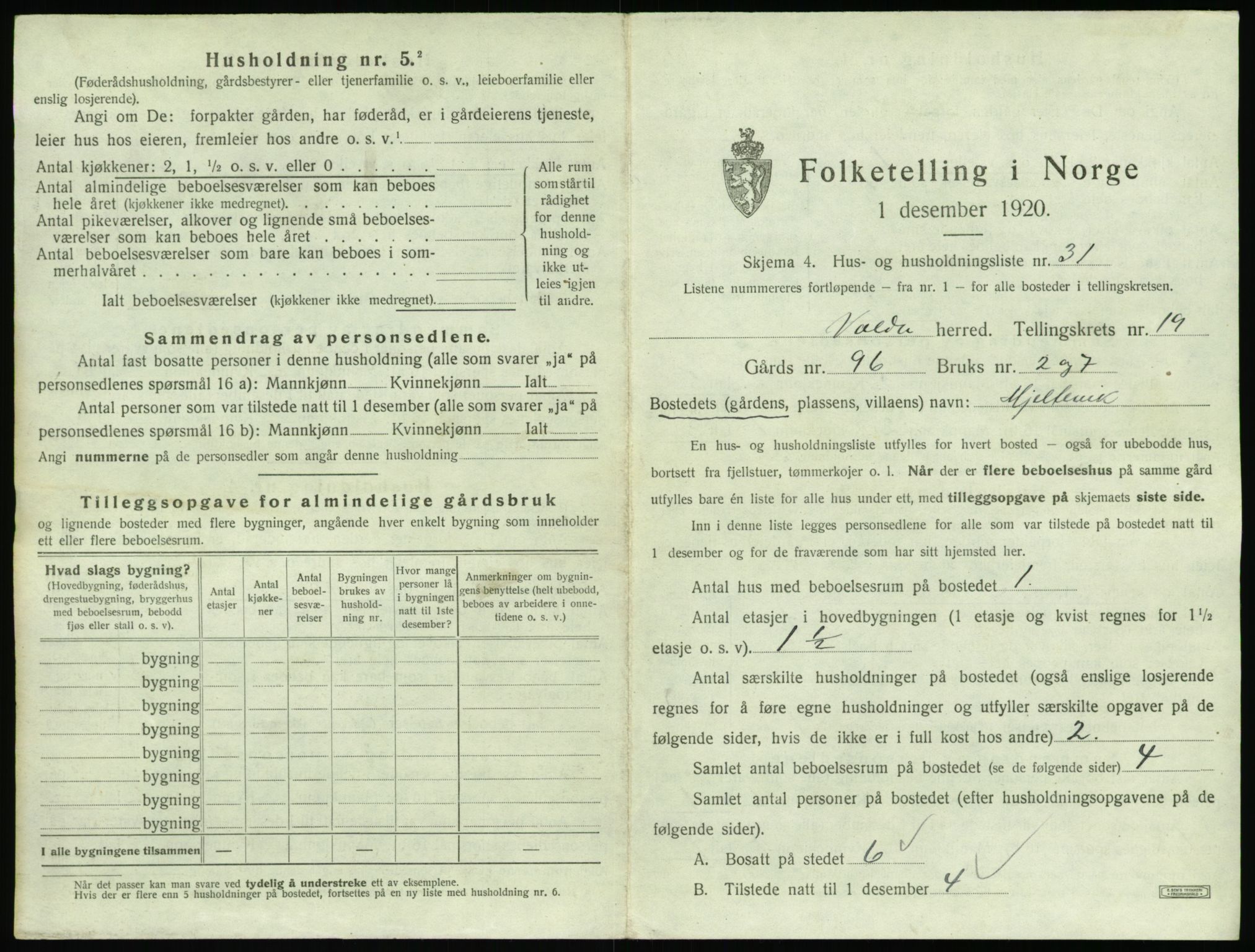 SAT, 1920 census for Volda, 1920, p. 1384