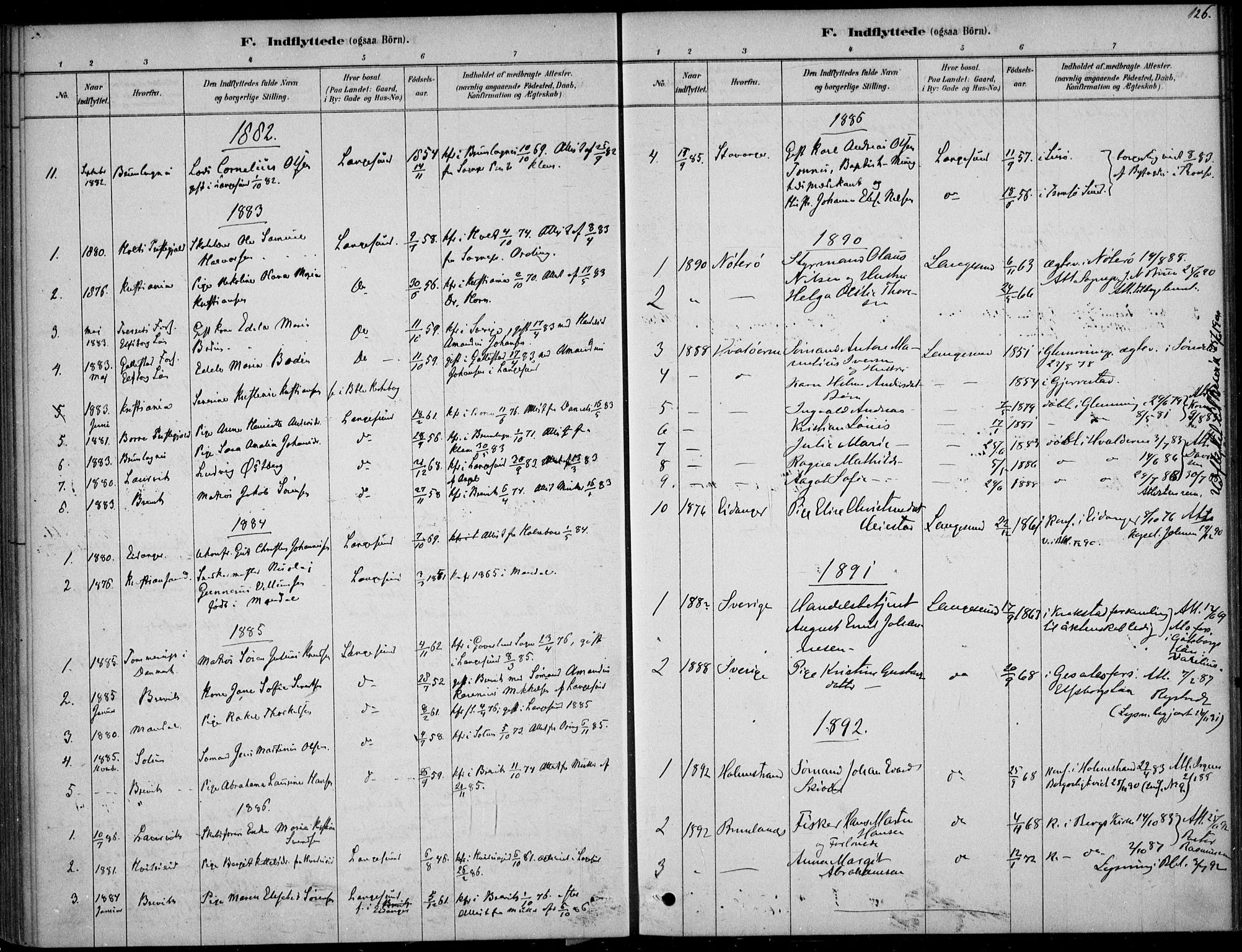 Langesund kirkebøker, SAKO/A-280/F/Fa/L0002: Parish register (official) no. 2, 1878-1892, p. 126
