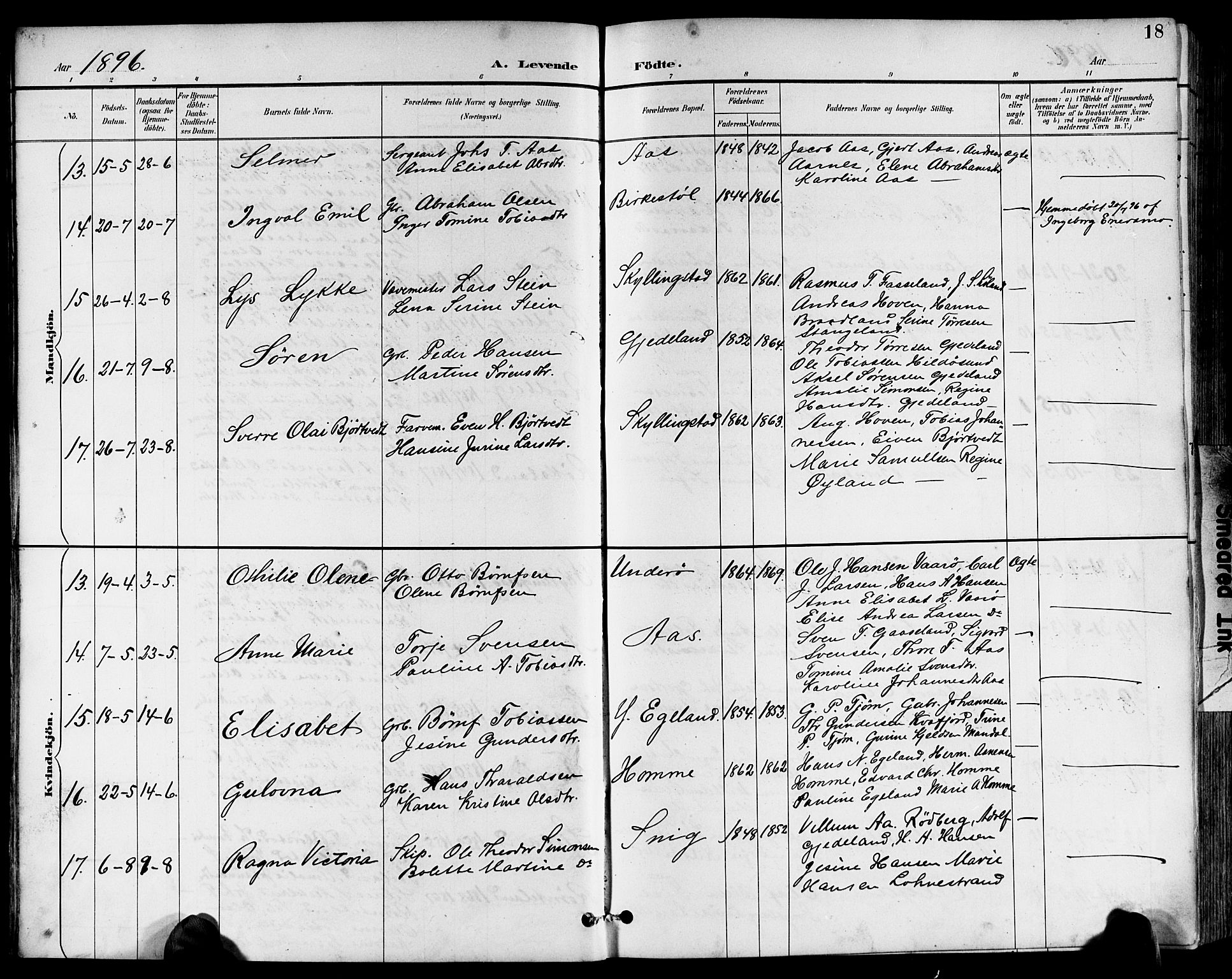 Sør-Audnedal sokneprestkontor, AV/SAK-1111-0039/F/Fb/Fbb/L0006: Parish register (copy) no. B 6, 1893-1915, p. 18