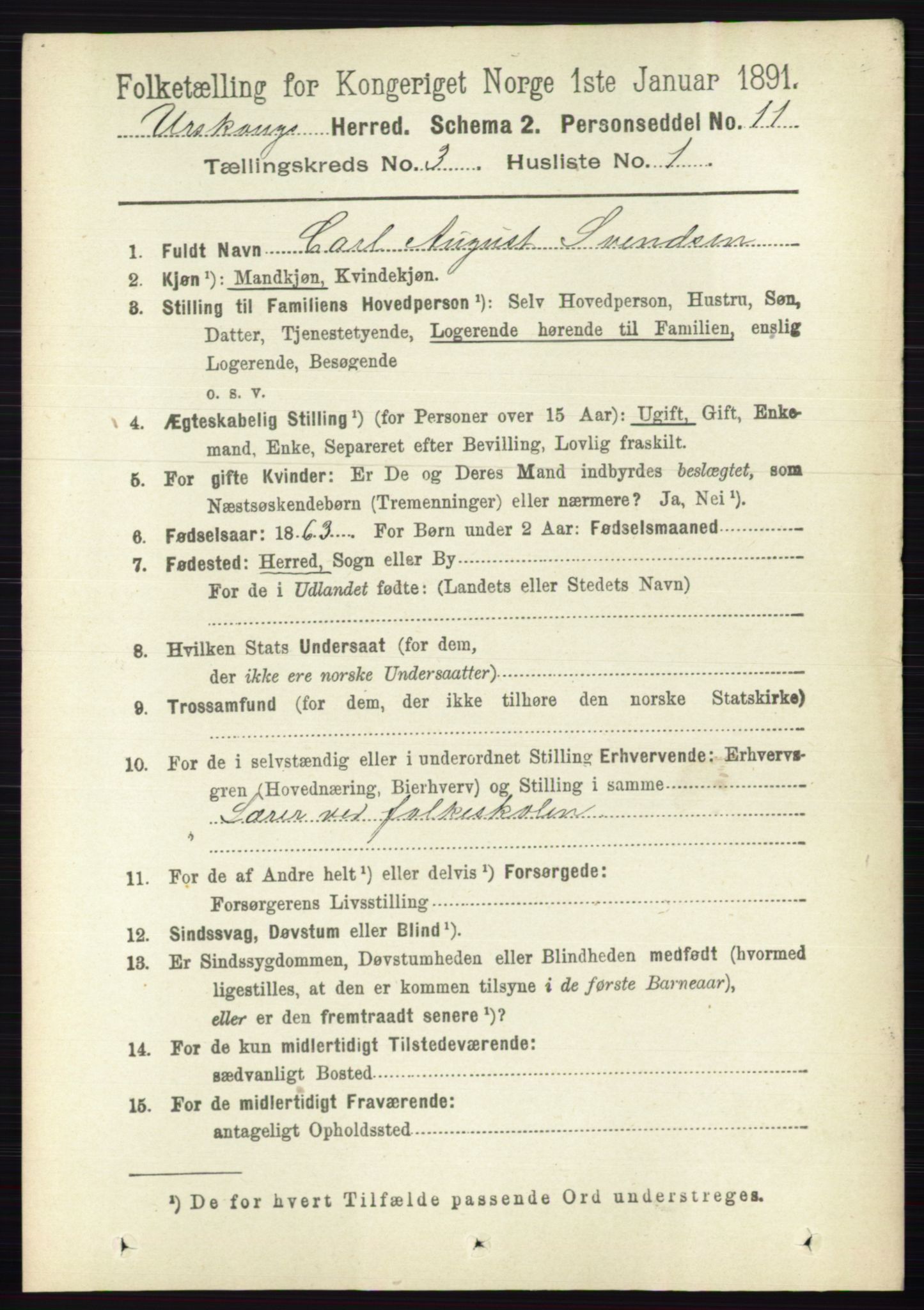 RA, 1891 census for 0224 Aurskog, 1891, p. 509