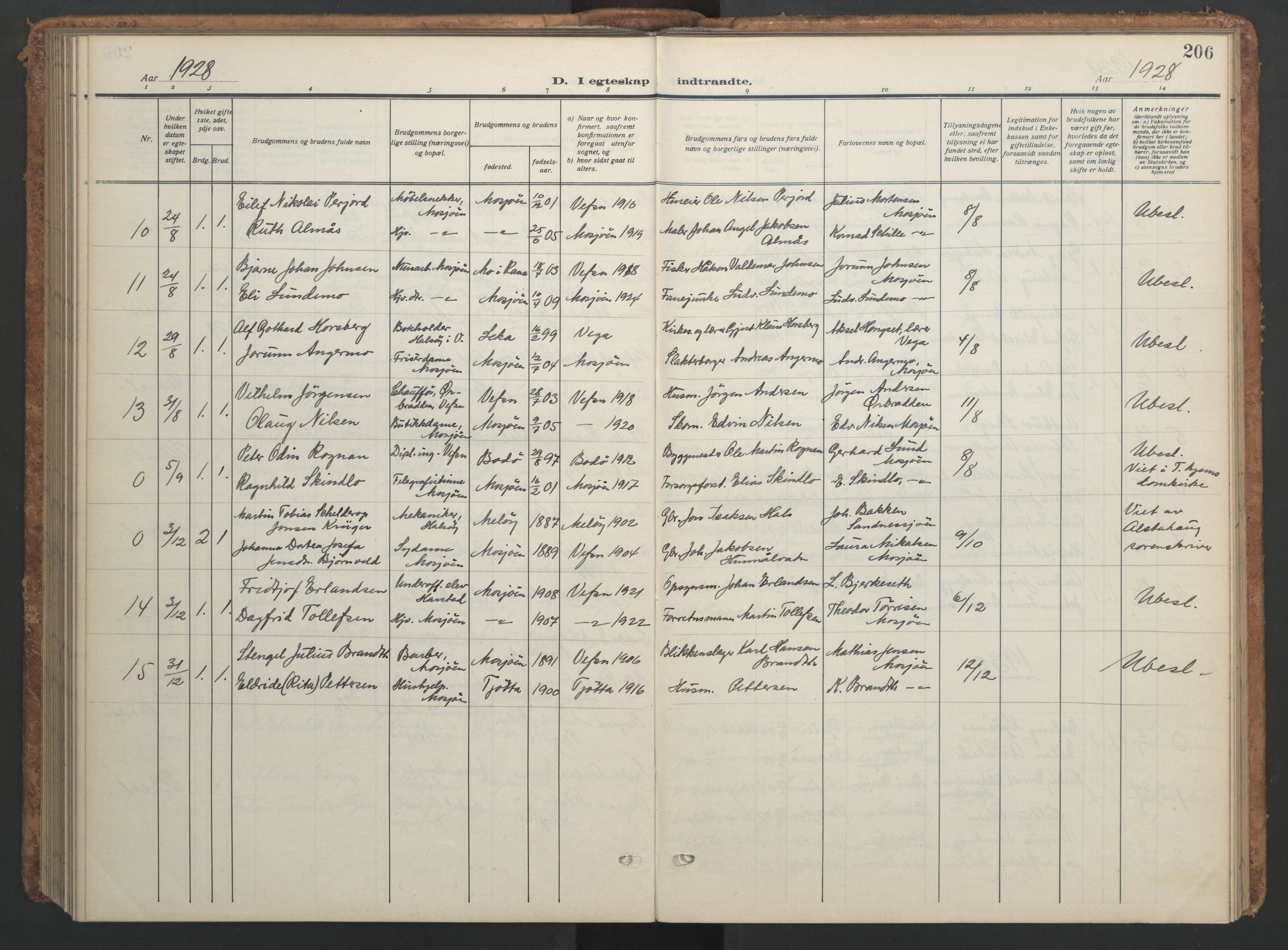 Ministerialprotokoller, klokkerbøker og fødselsregistre - Nordland, AV/SAT-A-1459/820/L0303: Parish register (copy) no. 820C05, 1917-1952, p. 206