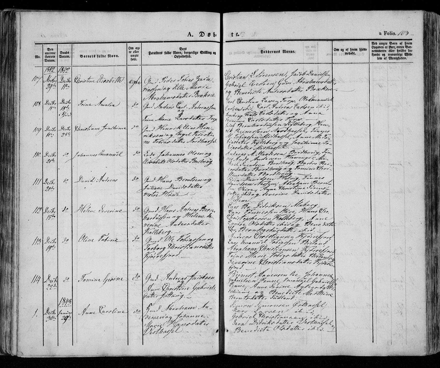 Lista sokneprestkontor, AV/SAK-1111-0027/F/Fa/L0009: Parish register (official) no. A 9, 1835-1846, p. 103