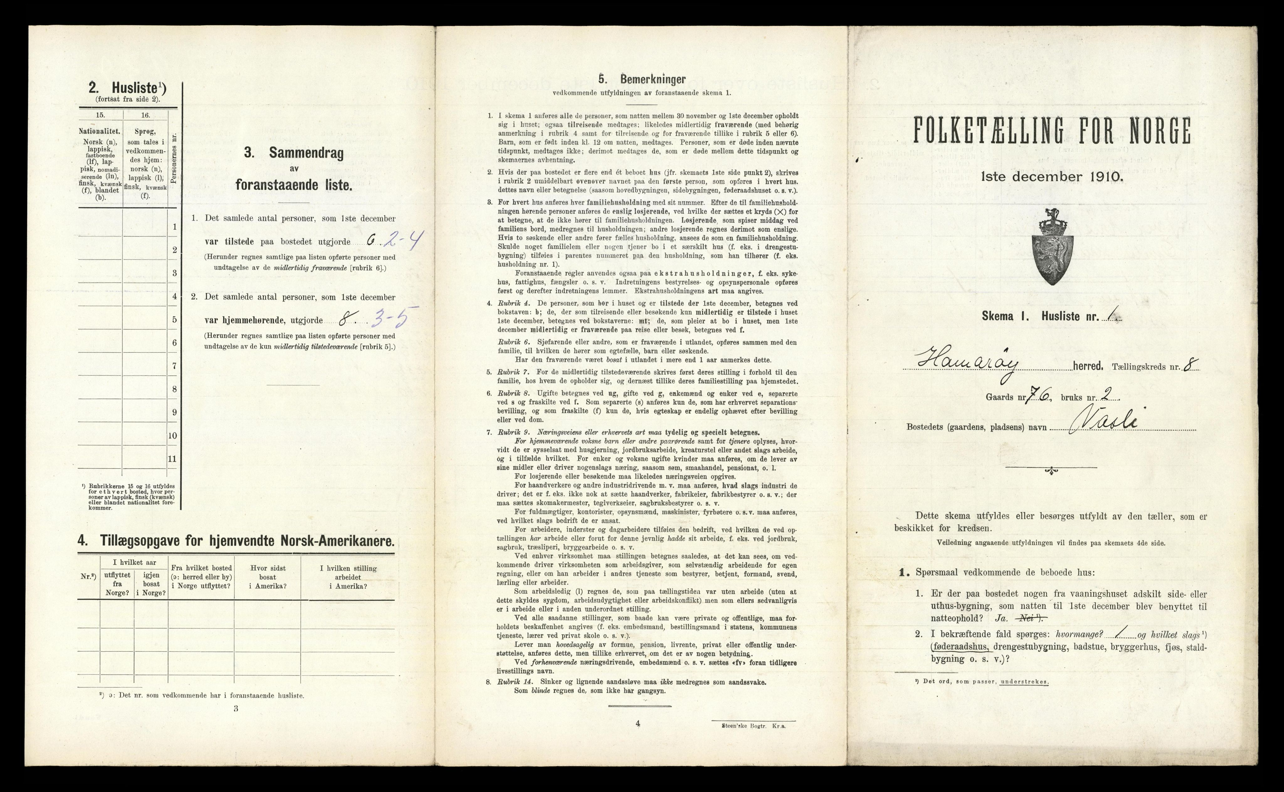 RA, 1910 census for Hamarøy, 1910, p. 832