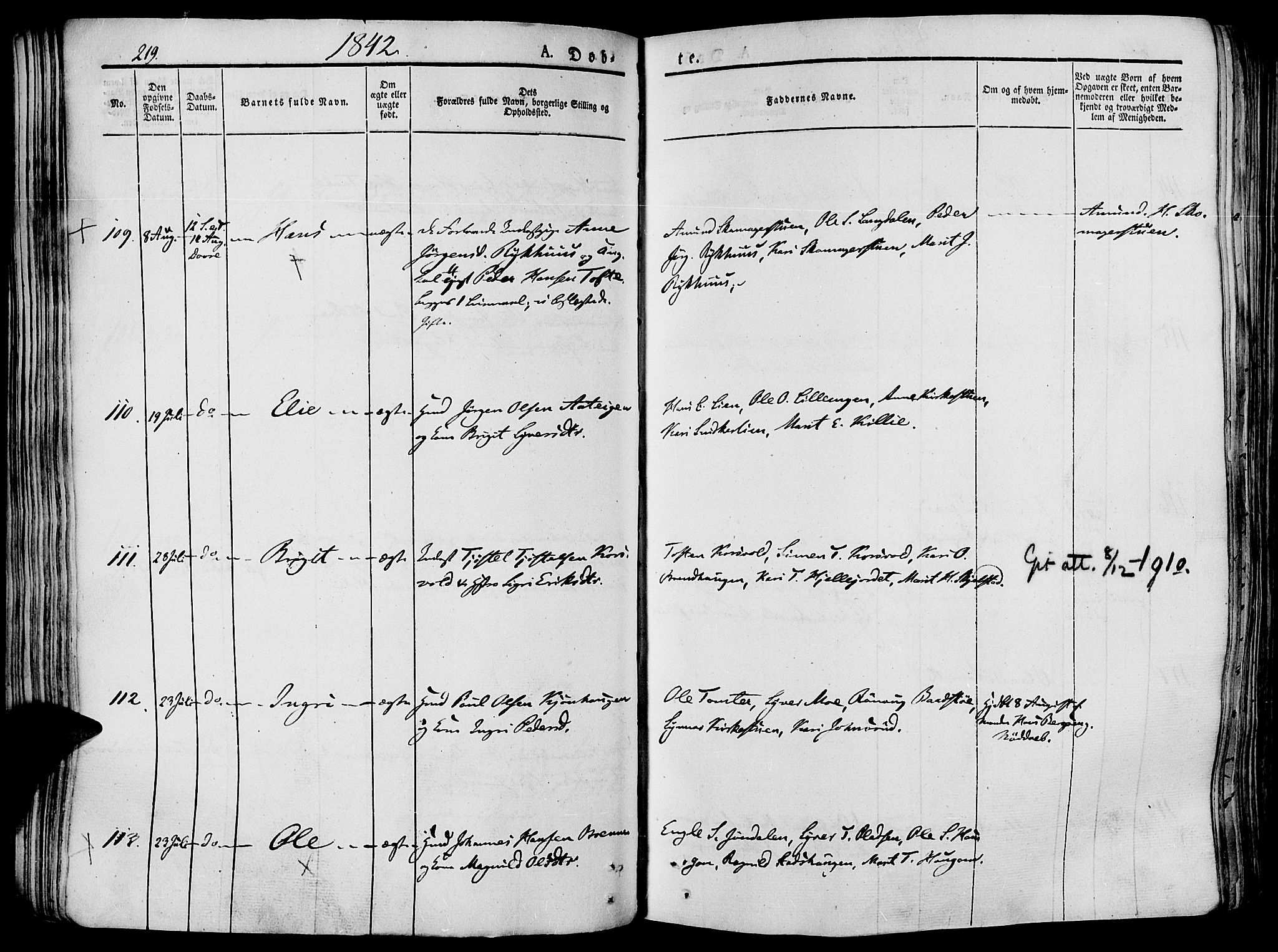 Lesja prestekontor, SAH/PREST-068/H/Ha/Haa/L0005: Parish register (official) no. 5, 1830-1842, p. 219