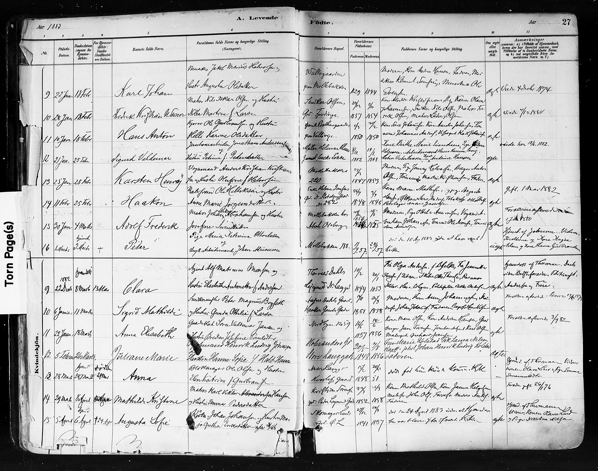 Tønsberg kirkebøker, AV/SAKO-A-330/F/Fa/L0011: Parish register (official) no. I 11, 1881-1890, p. 27