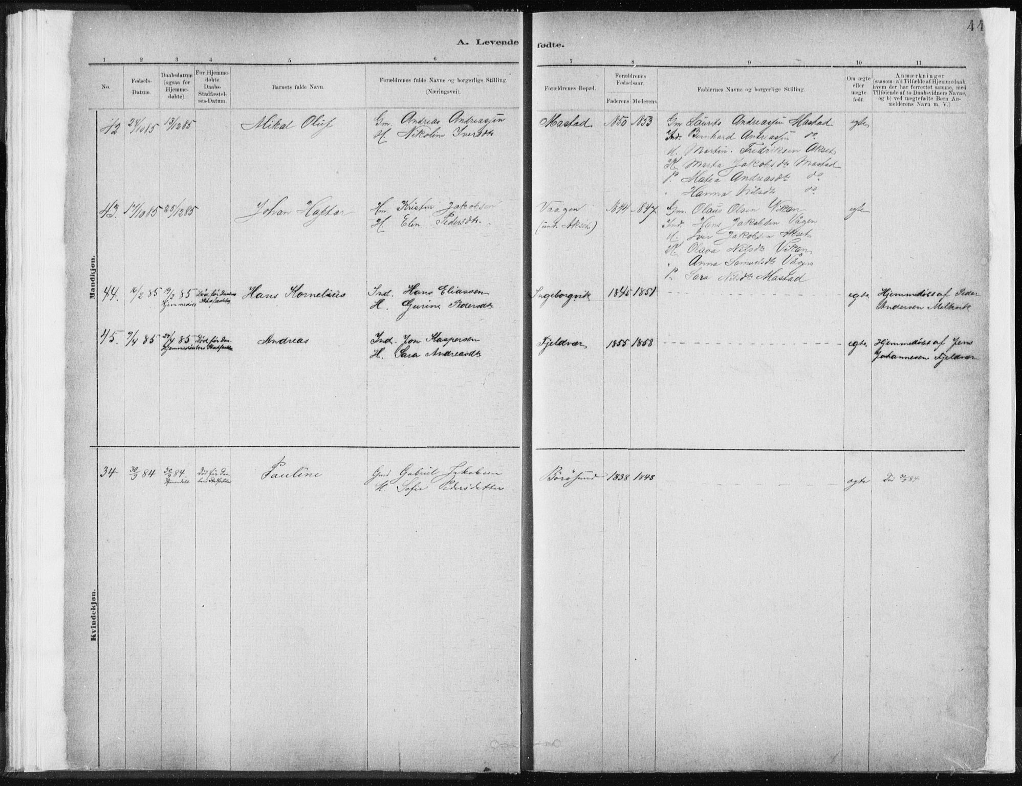 Ministerialprotokoller, klokkerbøker og fødselsregistre - Sør-Trøndelag, SAT/A-1456/637/L0558: Parish register (official) no. 637A01, 1882-1899, p. 44