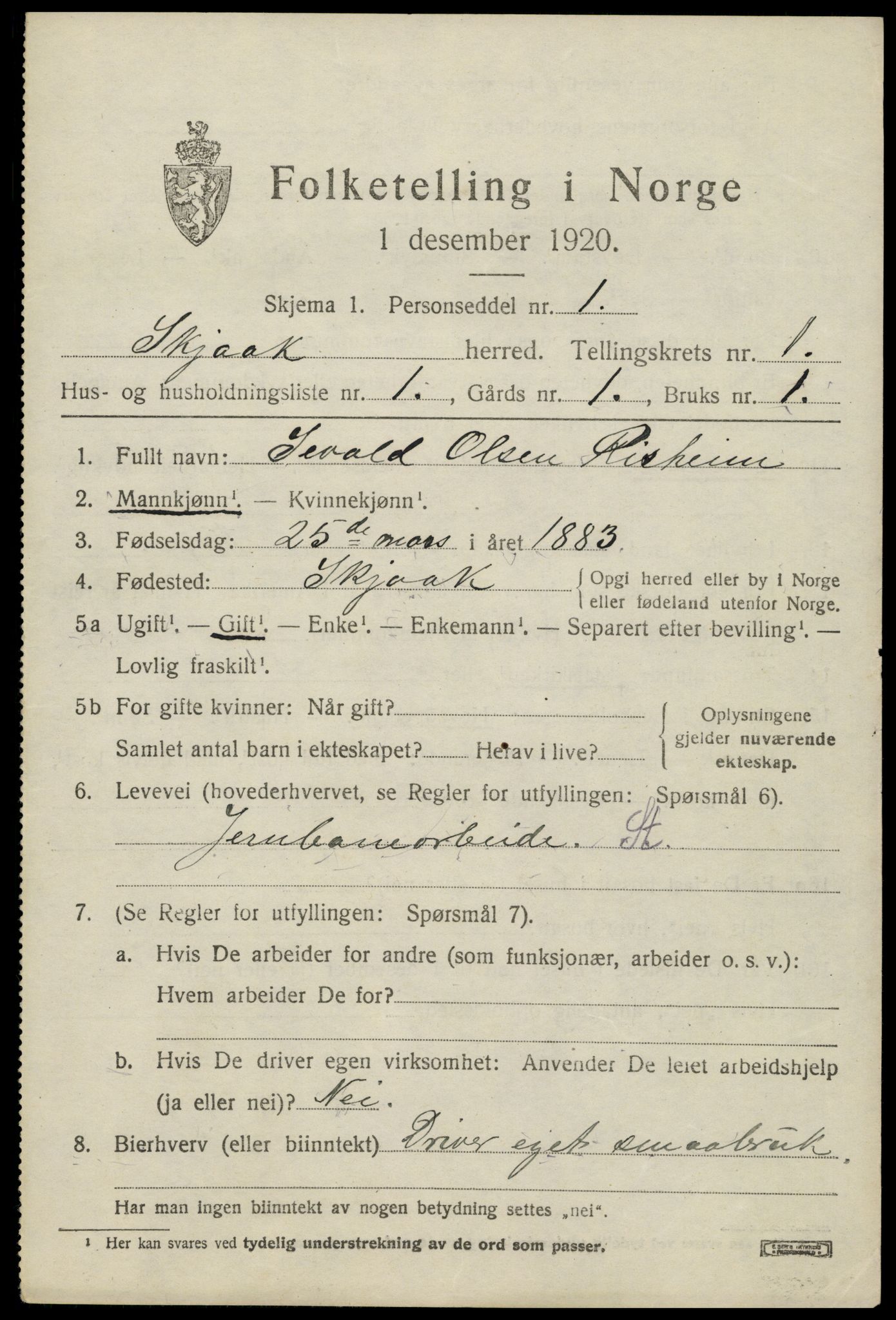 SAH, 1920 census for Skjåk, 1920, p. 820