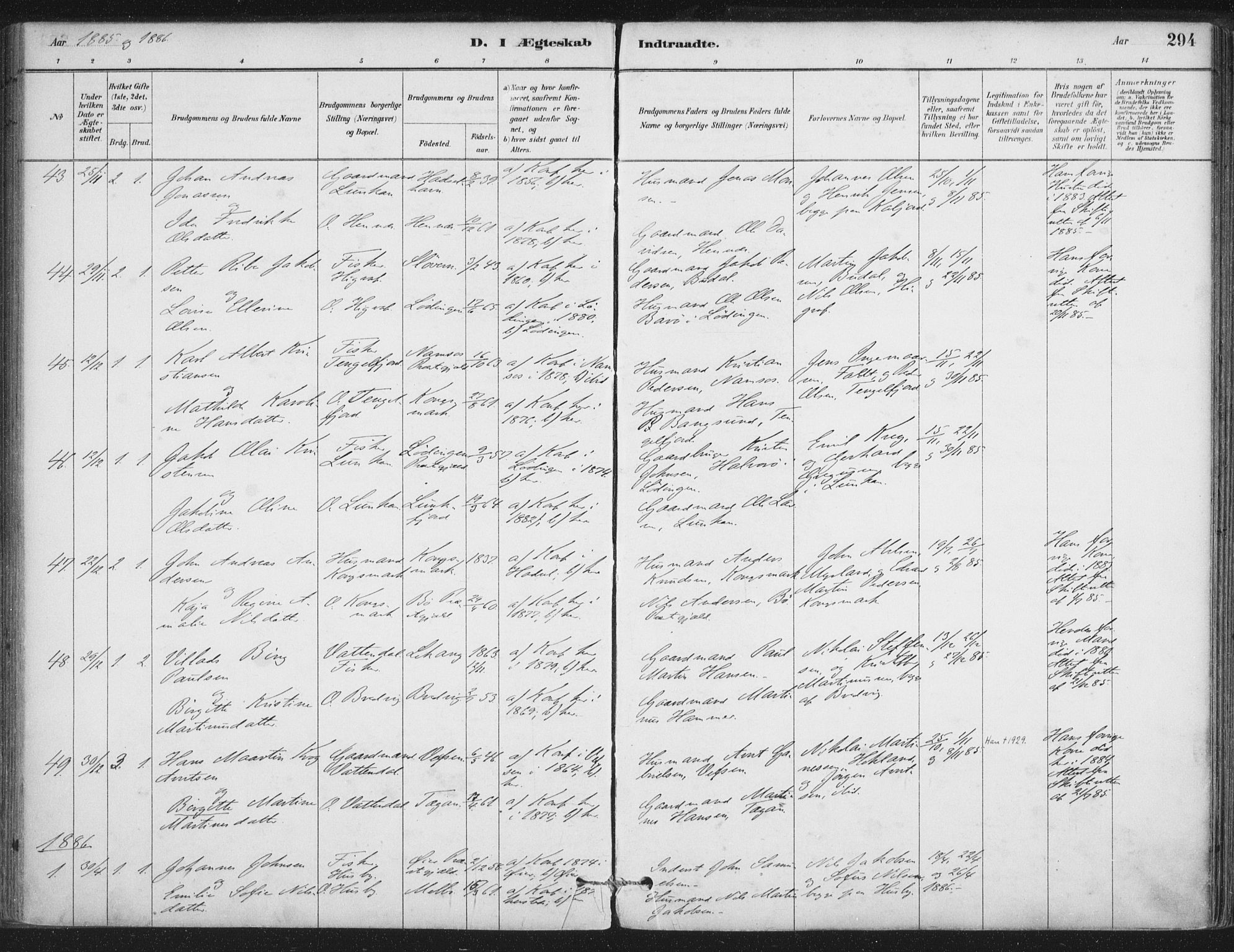 Ministerialprotokoller, klokkerbøker og fødselsregistre - Nordland, SAT/A-1459/888/L1244: Parish register (official) no. 888A10, 1880-1890, p. 294