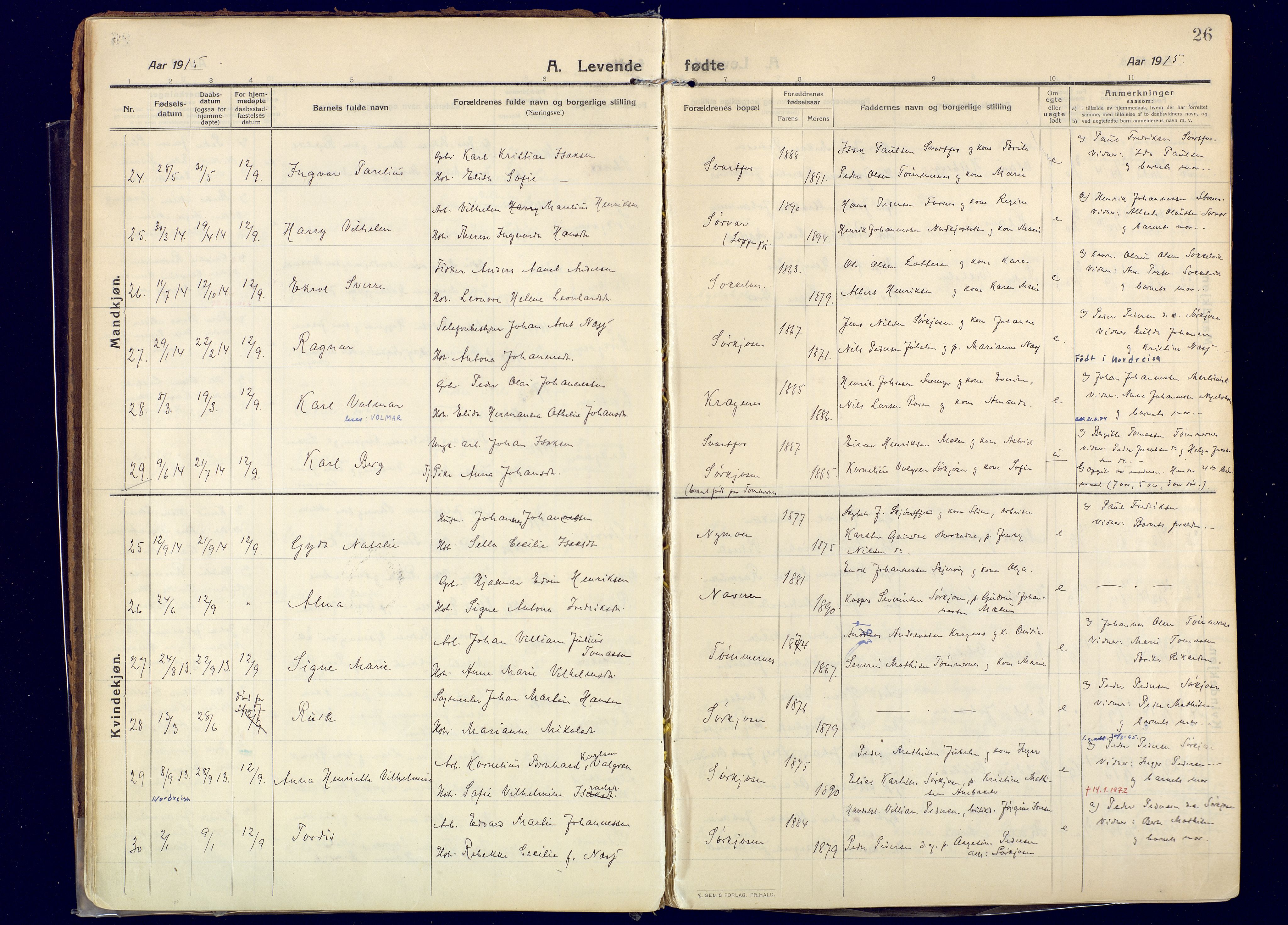 Skjervøy sokneprestkontor, AV/SATØ-S-1300/H/Ha/Haa: Parish register (official) no. 20, 1911-1931, p. 26