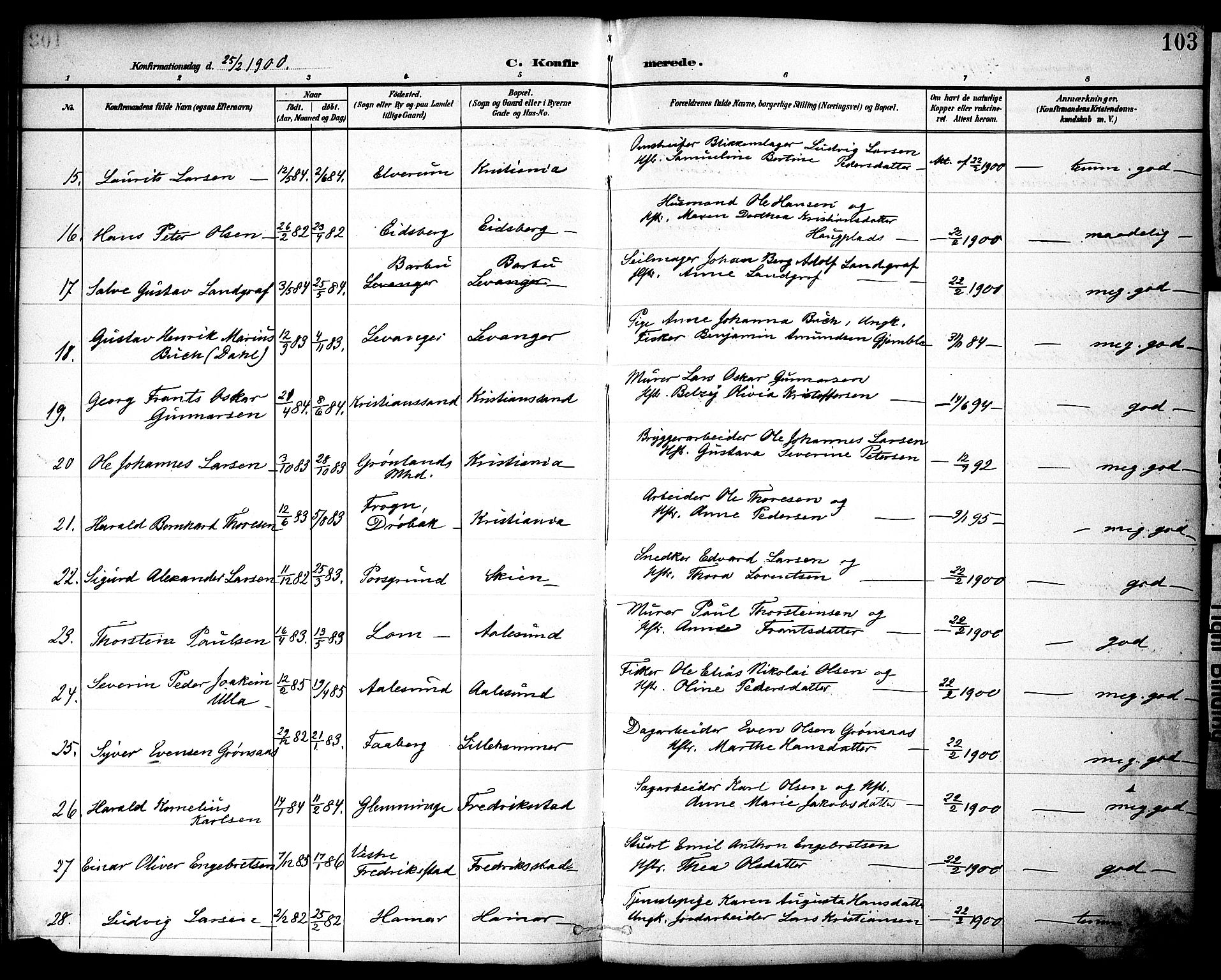 Nes prestekontor, Hedmark, AV/SAH-PREST-020/K/Ka/L0010: Parish register (official) no. 10, 1887-1905, p. 103