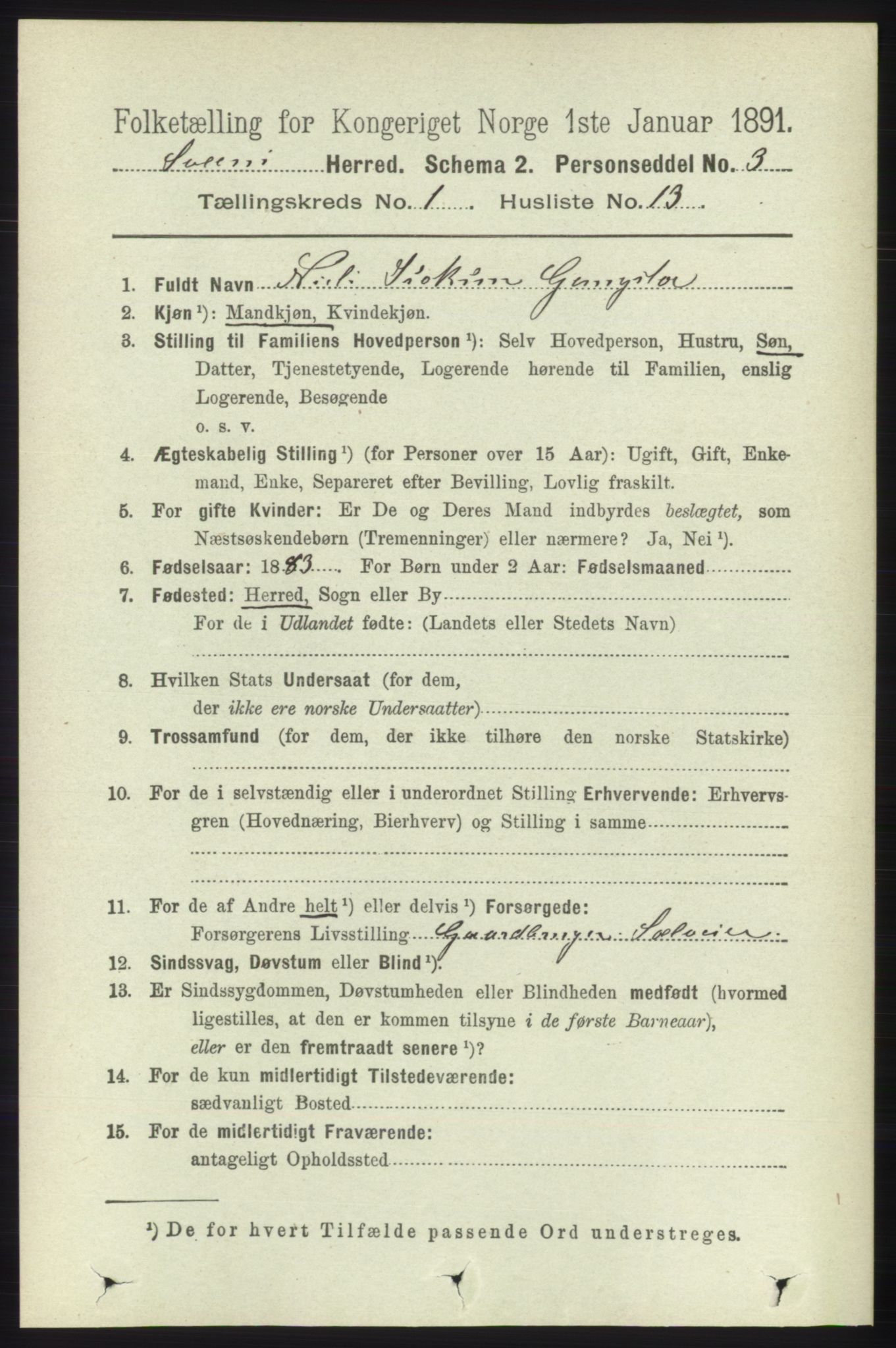 RA, 1891 census for 1216 Sveio, 1891, p. 179