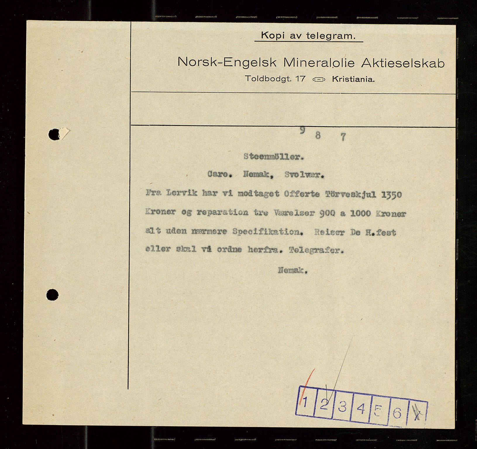 Pa 1521 - A/S Norske Shell, SAST/A-101915/E/Ea/Eaa/L0020: Sjefskorrespondanse, 1917, p. 233