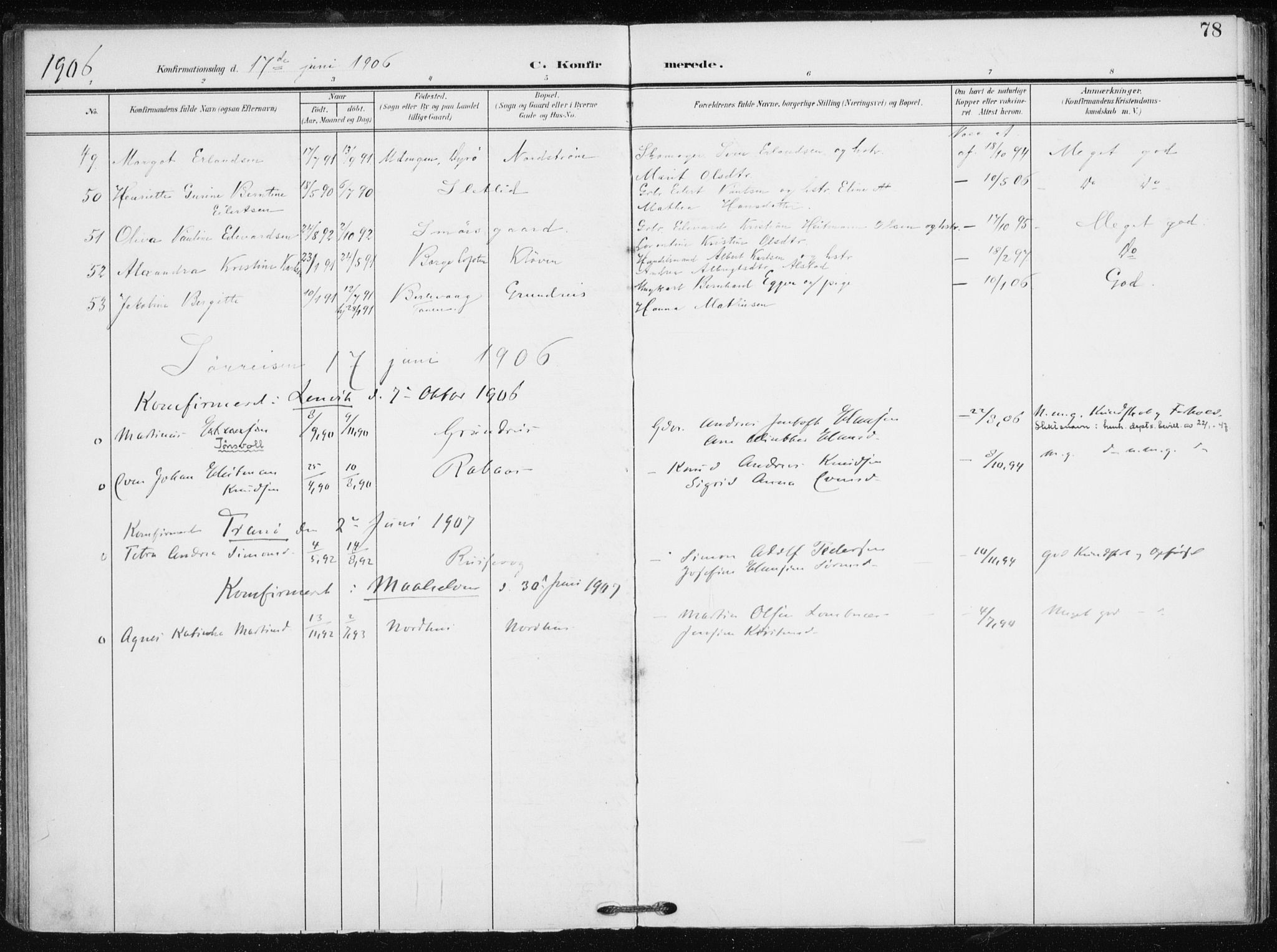 Tranøy sokneprestkontor, SATØ/S-1313/I/Ia/Iaa/L0012kirke: Parish register (official) no. 12, 1905-1918, p. 78