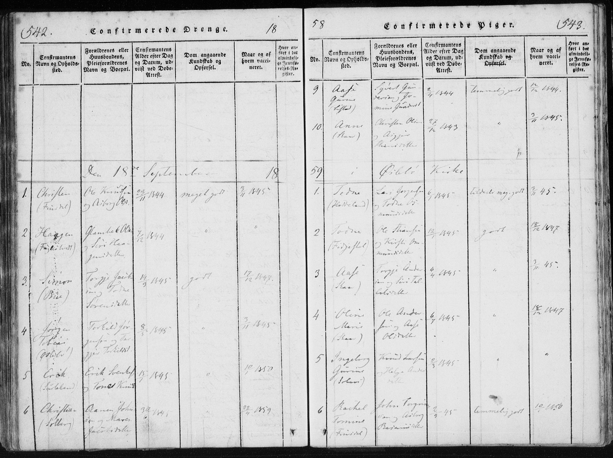 Holum sokneprestkontor, AV/SAK-1111-0022/F/Fa/Fac/L0002: Parish register (official) no. A 2, 1821-1859, p. 542-543