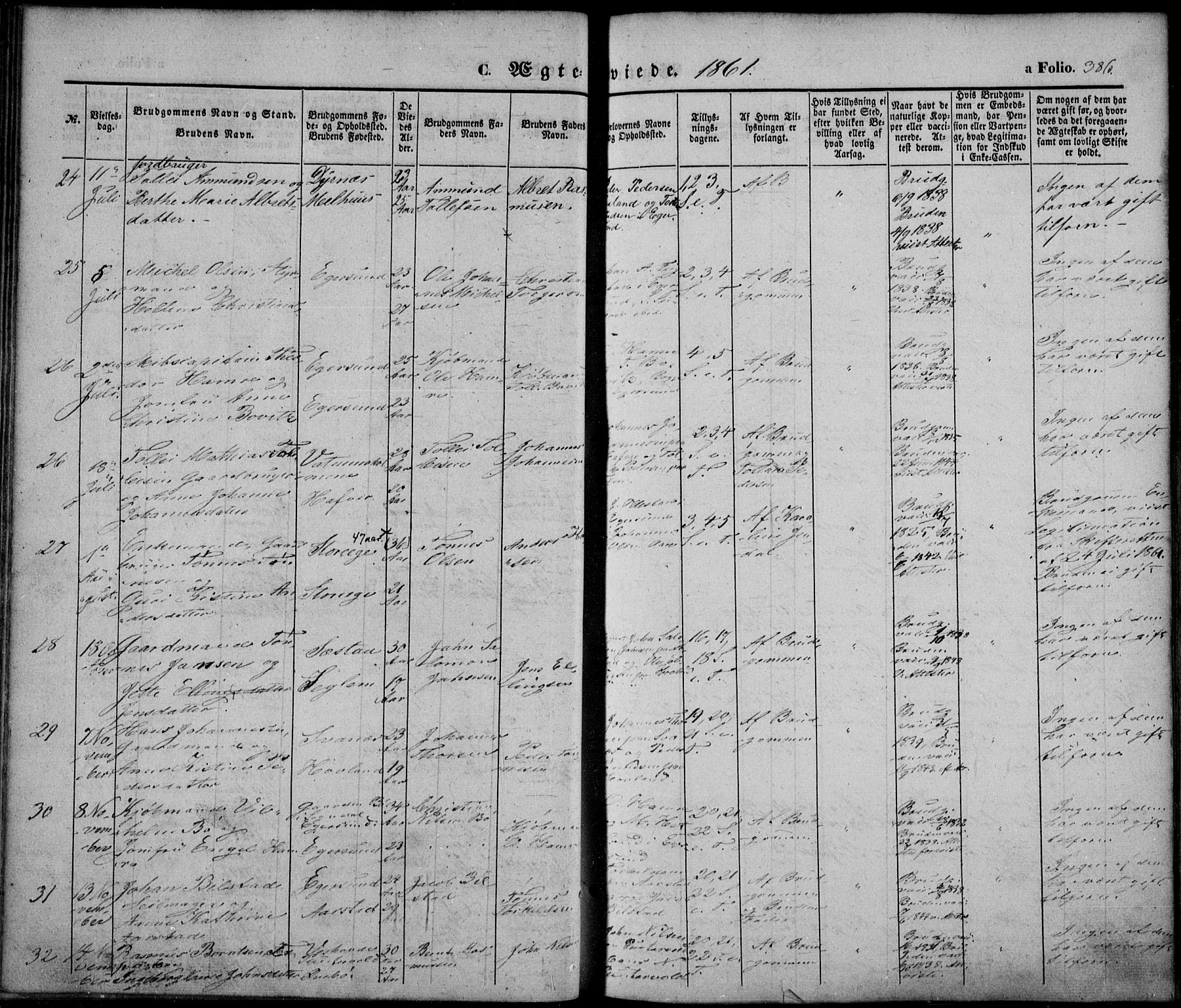 Eigersund sokneprestkontor, SAST/A-101807/S08/L0013: Parish register (official) no. A 12.2, 1850-1865, p. 386