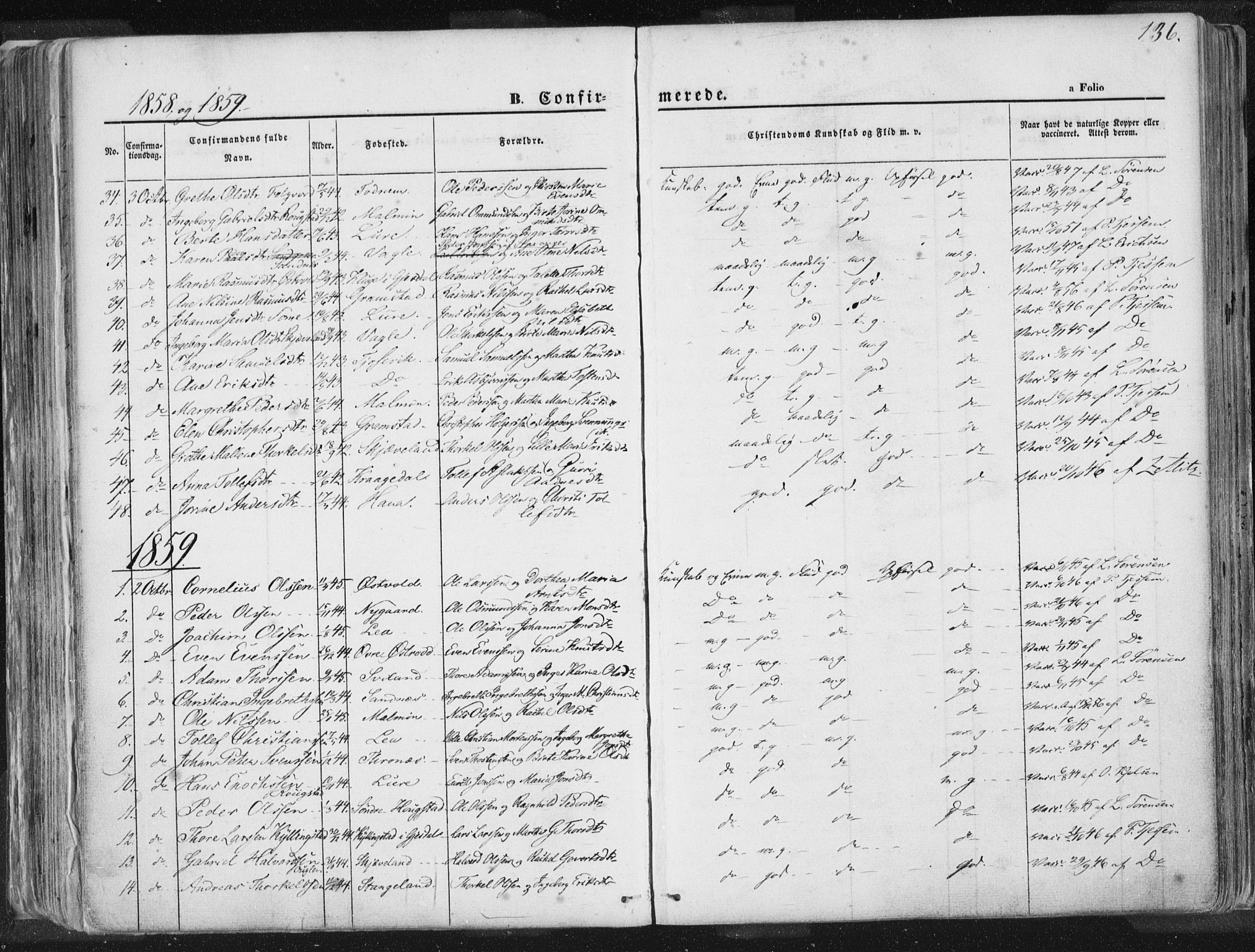Høyland sokneprestkontor, SAST/A-101799/001/30BA/L0010: Parish register (official) no. A 9.1, 1857-1877, p. 136