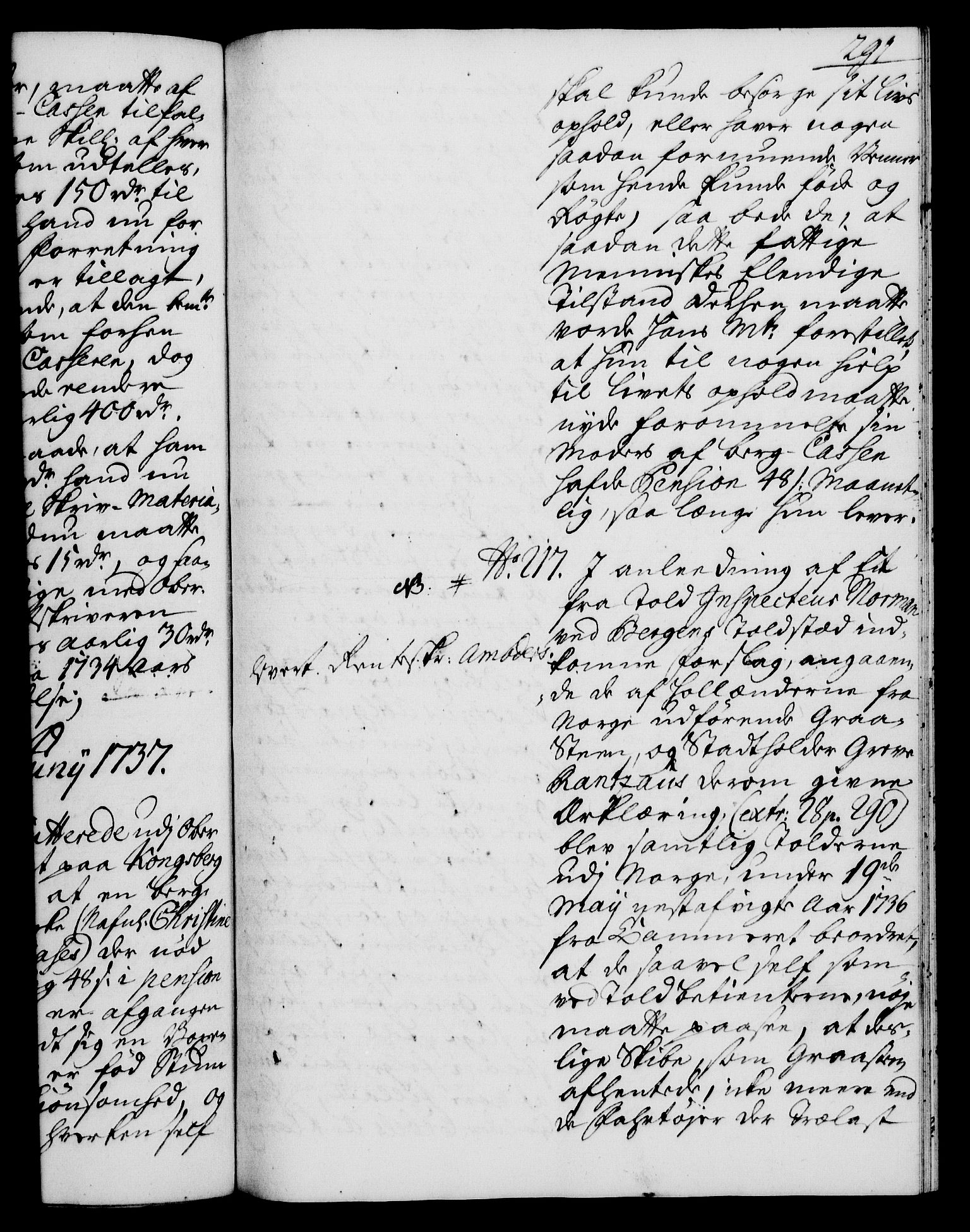 Rentekammeret, Kammerkanselliet, RA/EA-3111/G/Gh/Gha/L0019: Norsk ekstraktmemorialprotokoll (merket RK 53.64), 1736-1737, p. 291