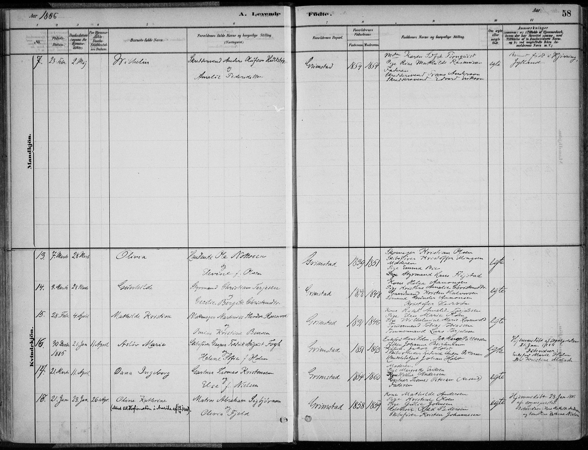 Grimstad sokneprestkontor, AV/SAK-1111-0017/F/Fa/L0003: Parish register (official) no. A 2, 1882-1912, p. 58