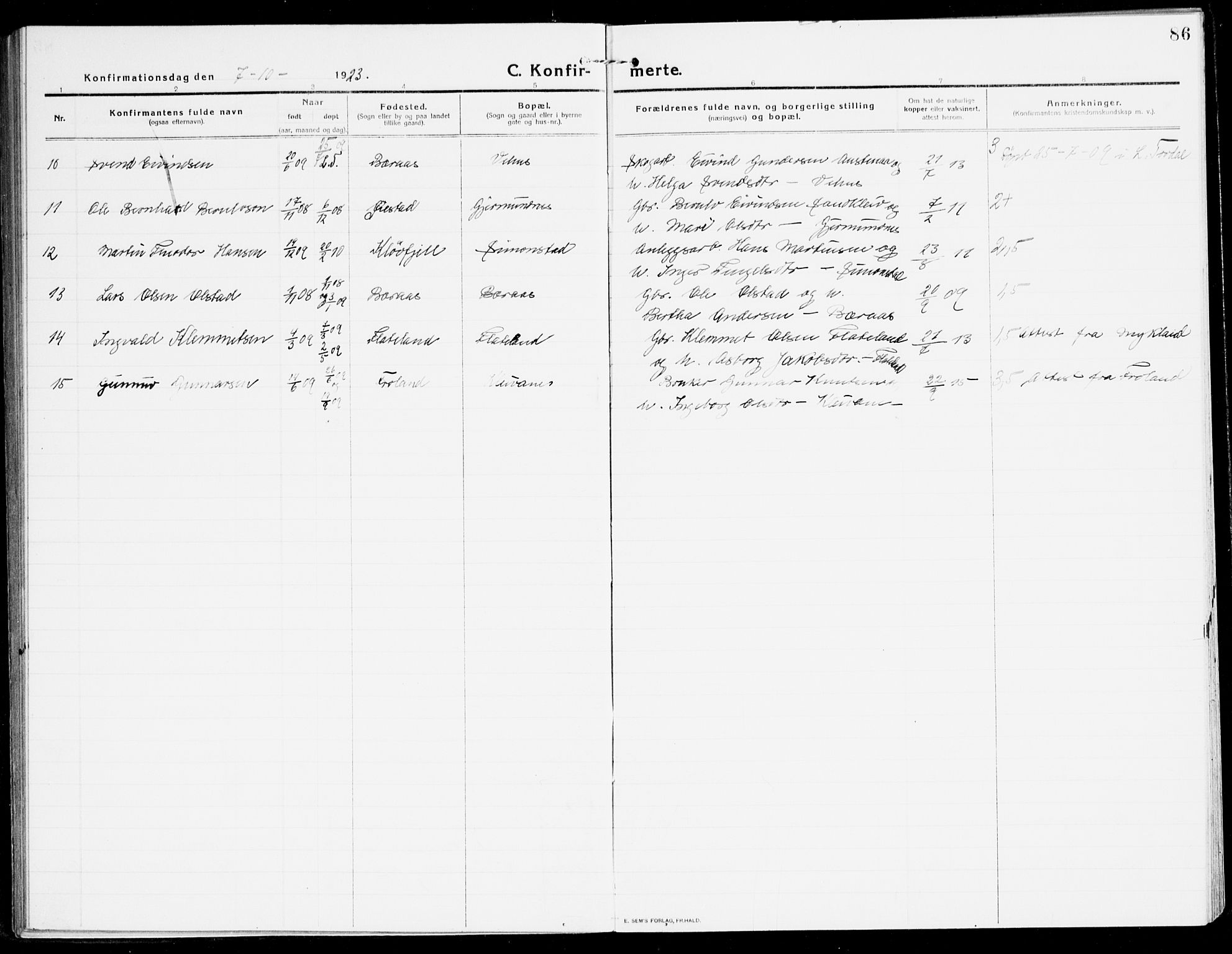 Åmli sokneprestkontor, AV/SAK-1111-0050/F/Fa/Fac/L0013: Parish register (official) no. A 13, 1914-1933, p. 86